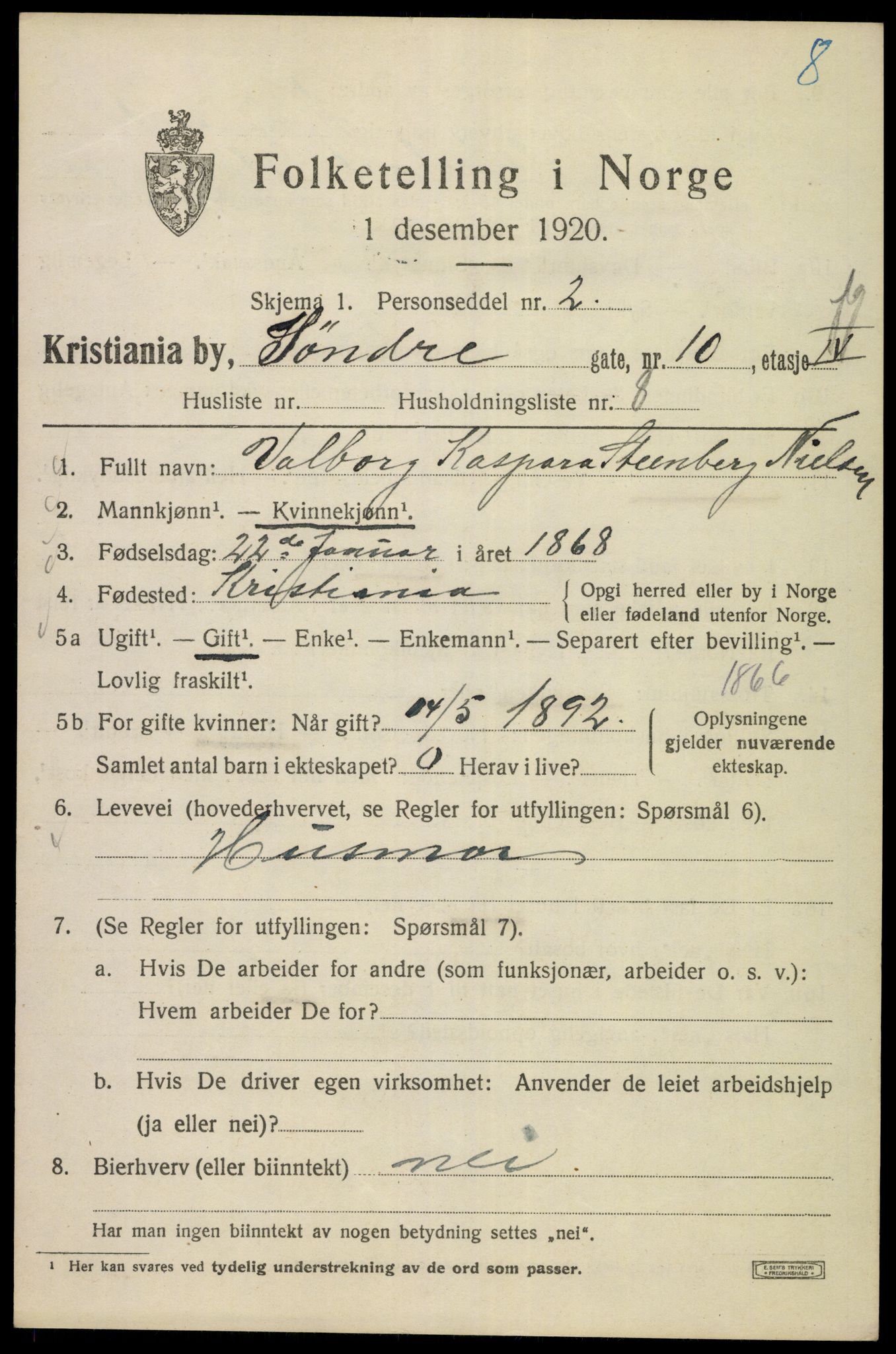 SAO, 1920 census for Kristiania, 1920, p. 562053