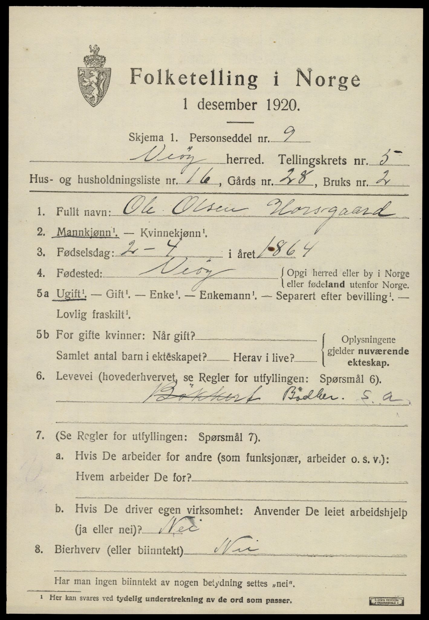 SAT, 1920 census for Veøy, 1920, p. 2527