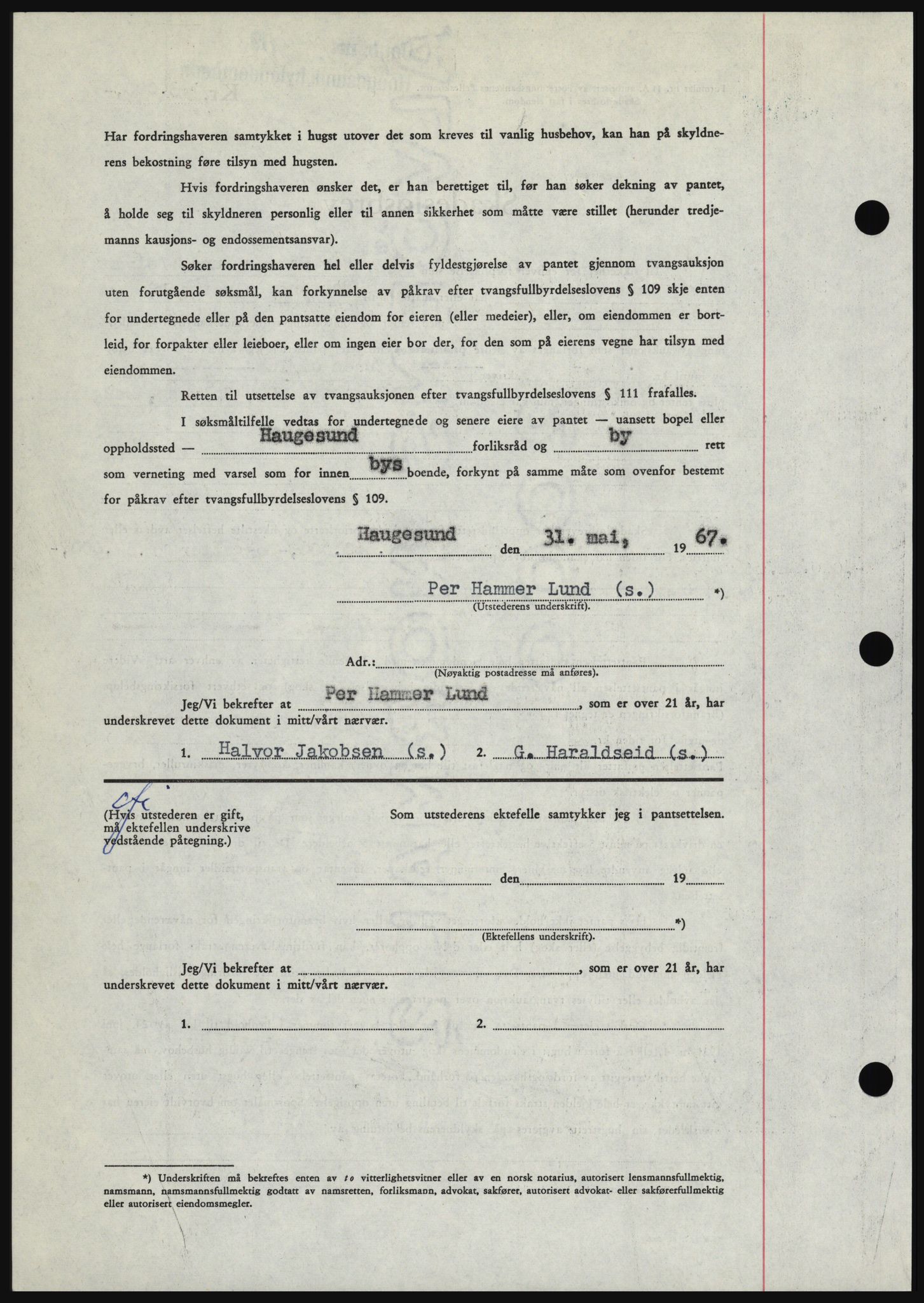 Haugesund tingrett, SAST/A-101415/01/II/IIC/L0056: Mortgage book no. B 56, 1966-1967, Diary no: : 1369/1967