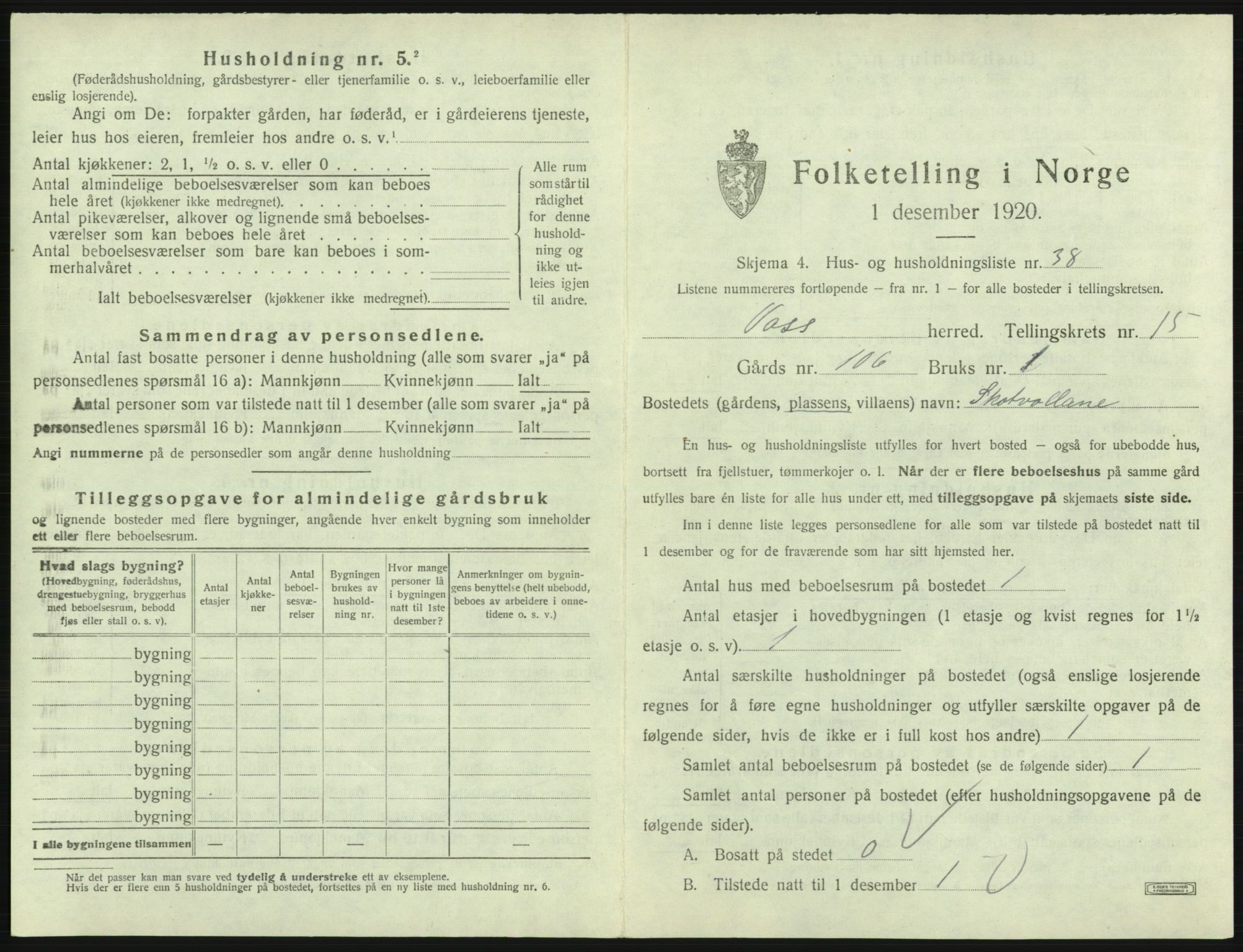 SAB, 1920 census for Voss, 1920, p. 1527