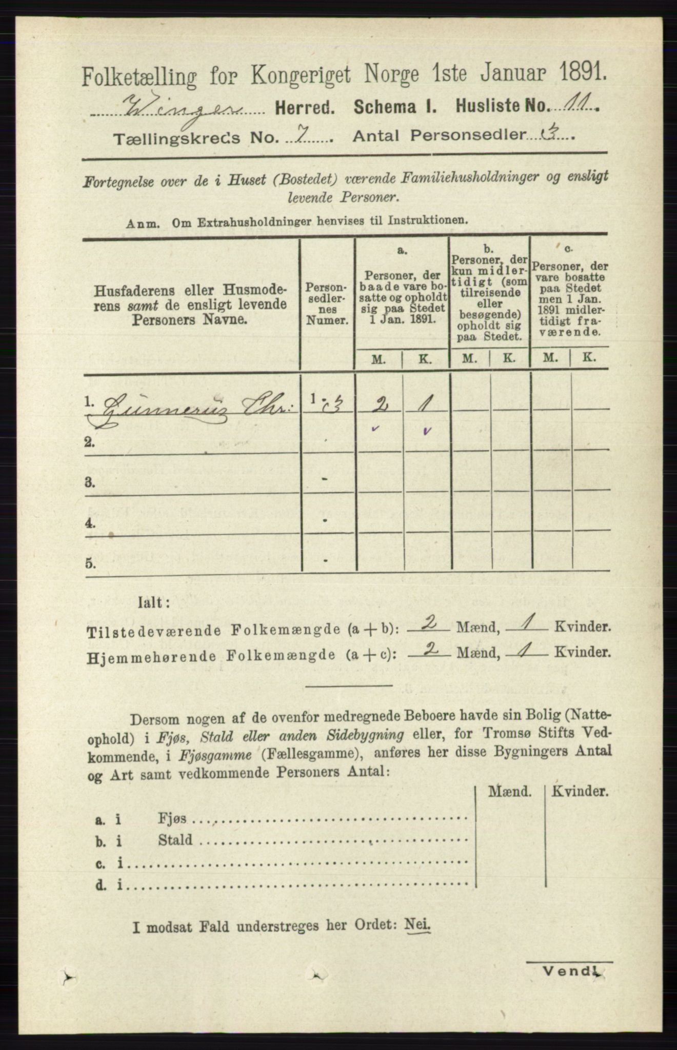 RA, 1891 census for 0421 Vinger, 1891, p. 3185