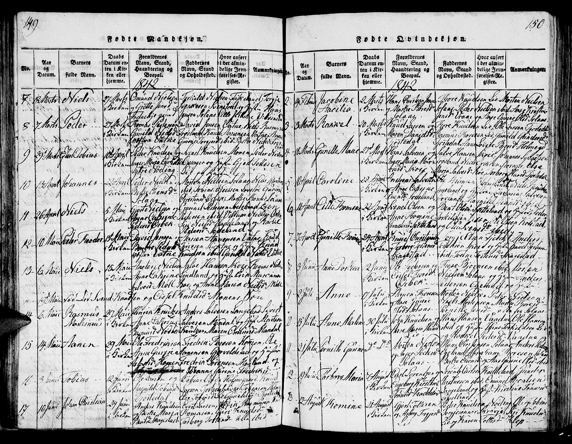 Holum sokneprestkontor, AV/SAK-1111-0022/F/Fb/Fba/L0002: Parish register (copy) no. B 2, 1820-1849, p. 149-150