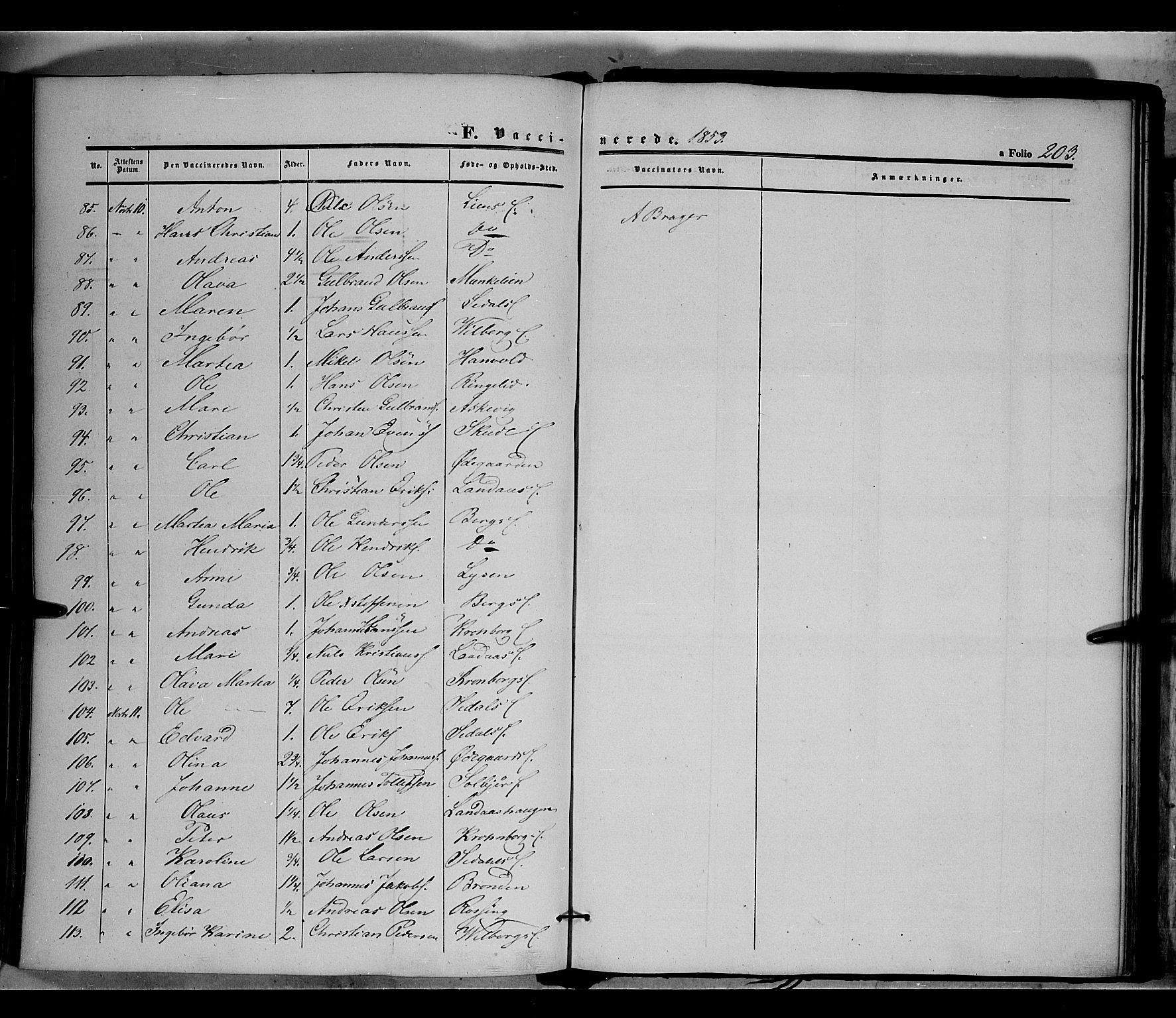 Land prestekontor, SAH/PREST-120/H/Ha/Haa/L0009: Parish register (official) no. 9, 1847-1859, p. 203