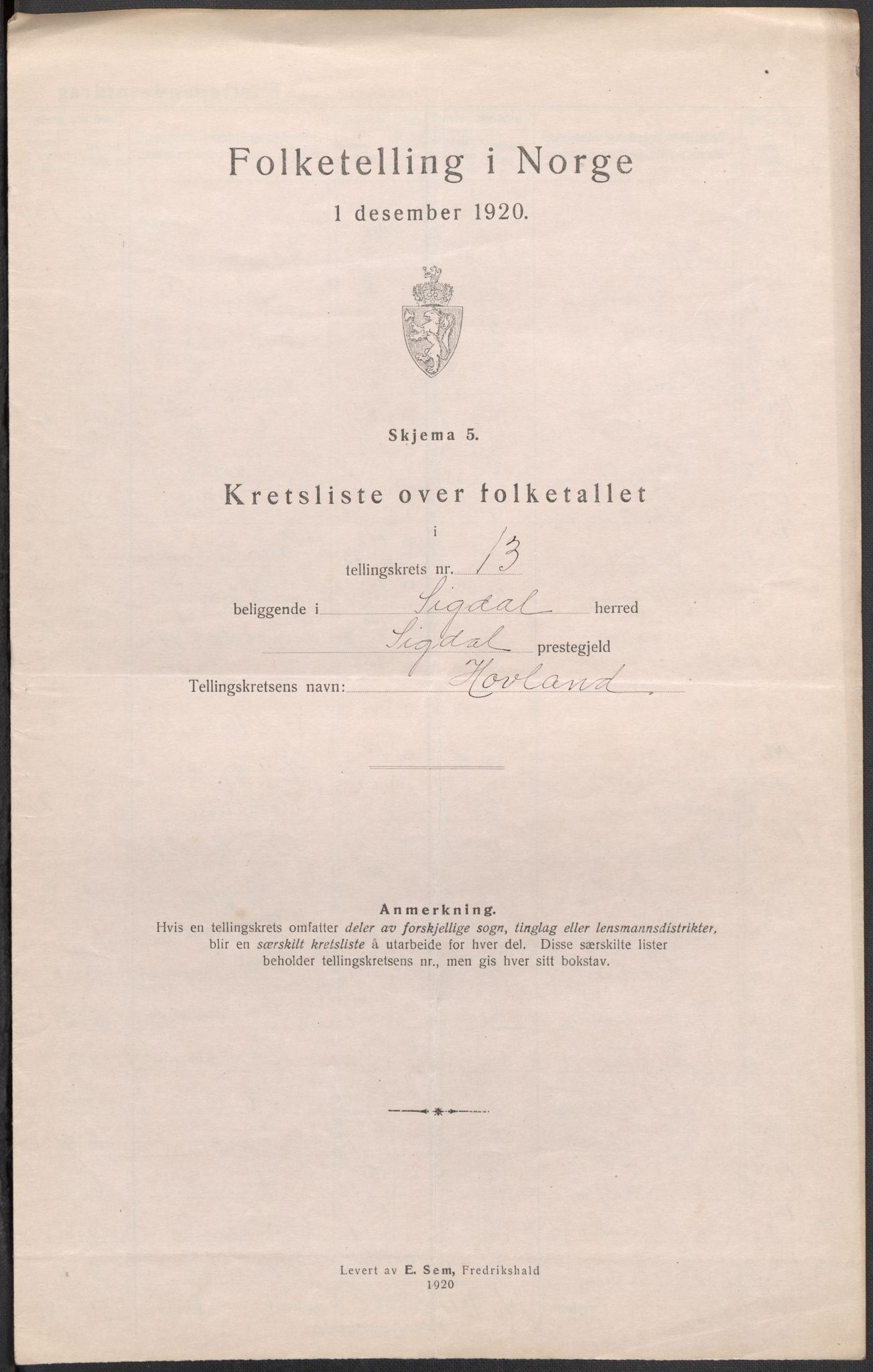 SAKO, 1920 census for Sigdal, 1920, p. 45