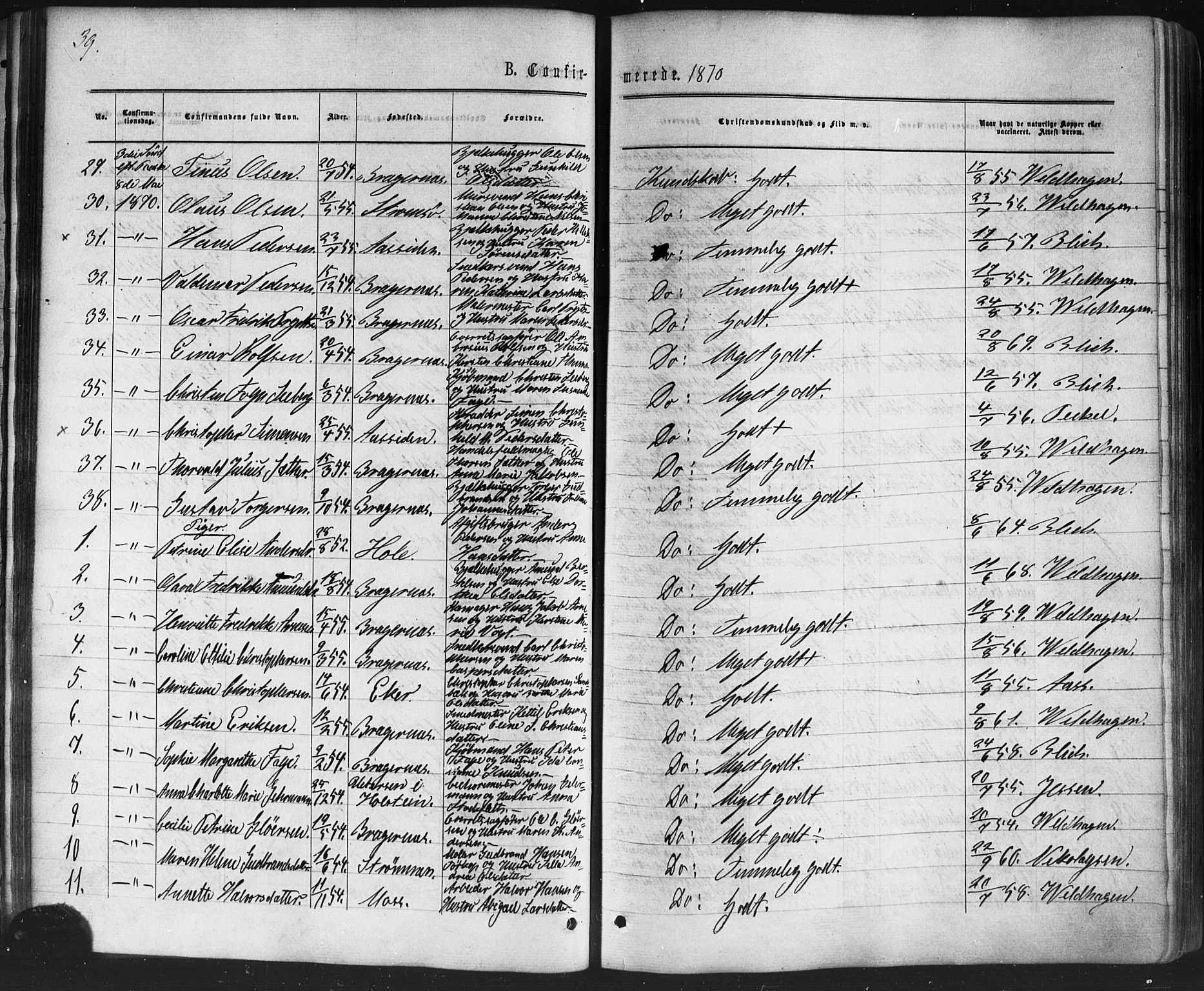 Bragernes kirkebøker, SAKO/A-6/F/Fc/L0003: Parish register (official) no. III 3, 1865-1874, p. 39