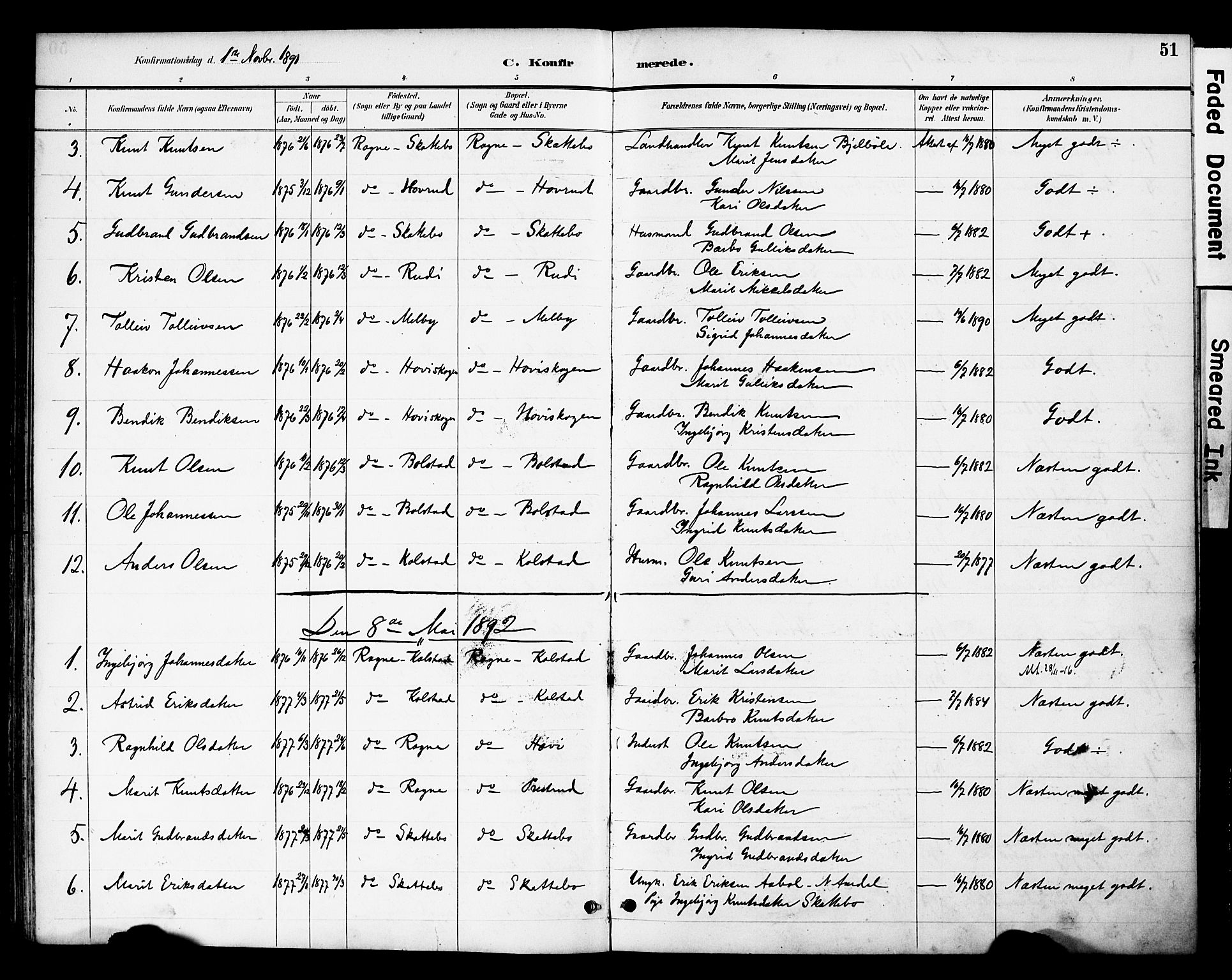 Øystre Slidre prestekontor, AV/SAH-PREST-138/H/Ha/Haa/L0003: Parish register (official) no. 3, 1887-1910, p. 51