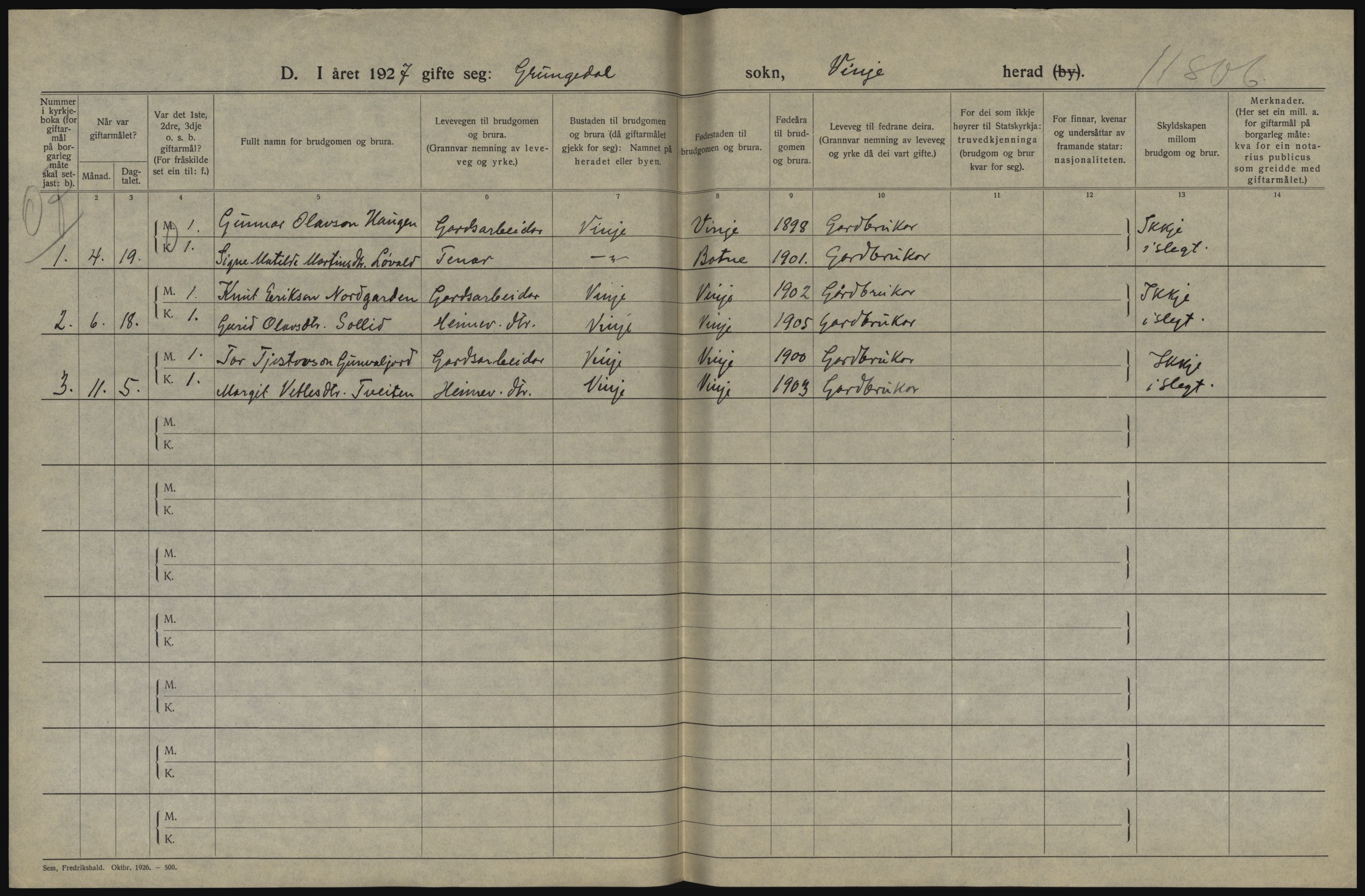 Statistisk sentralbyrå, Sosiodemografiske emner, Befolkning, AV/RA-S-2228/D/Df/Dfc/Dfcg/L0020: Telemark fylke: Gifte, døde. Bygder og byer., 1927, p. 194