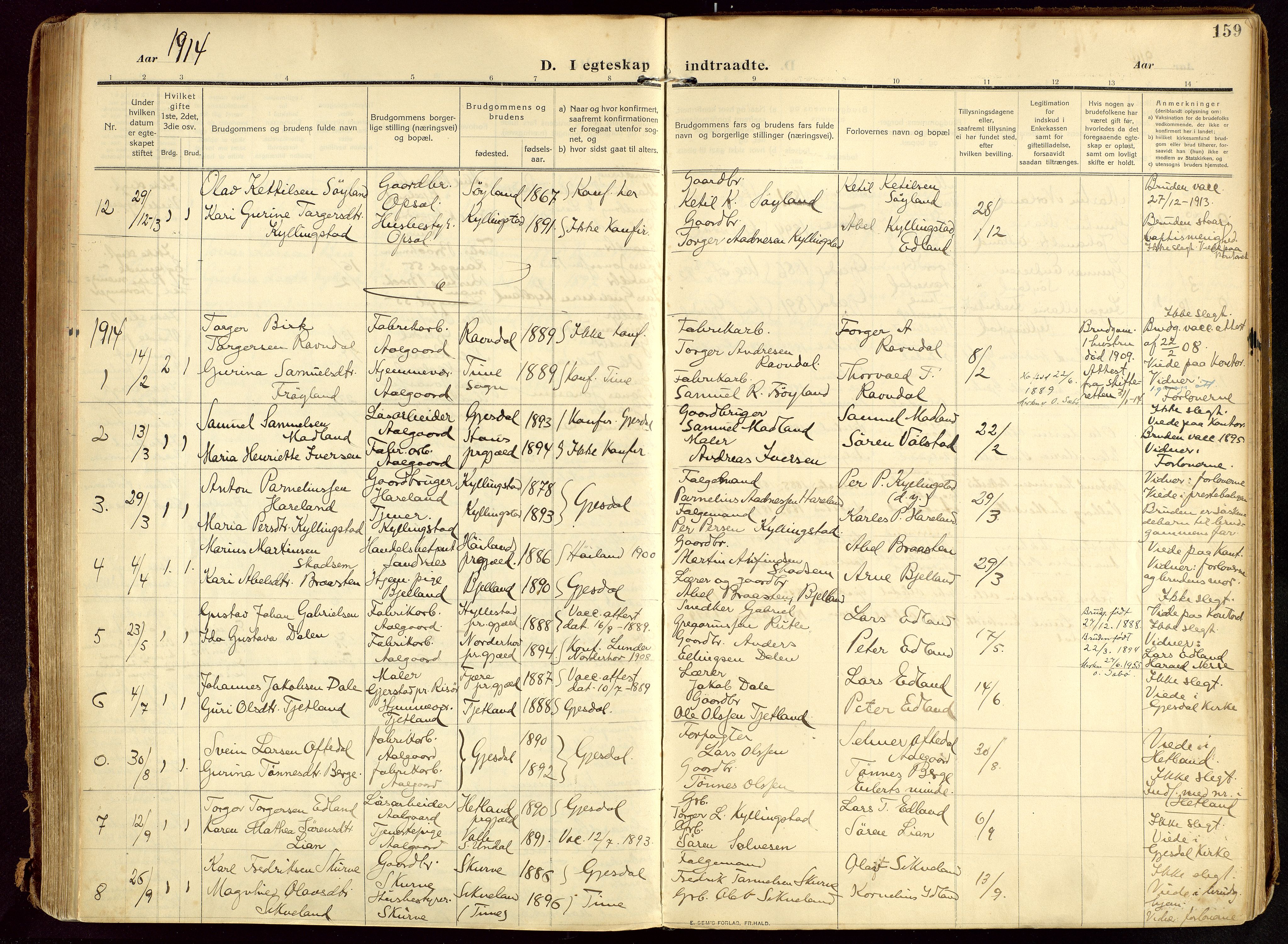 Lye sokneprestkontor, SAST/A-101794/002/B/L0001: Parish register (official) no. A 13, 1910-1925, p. 159
