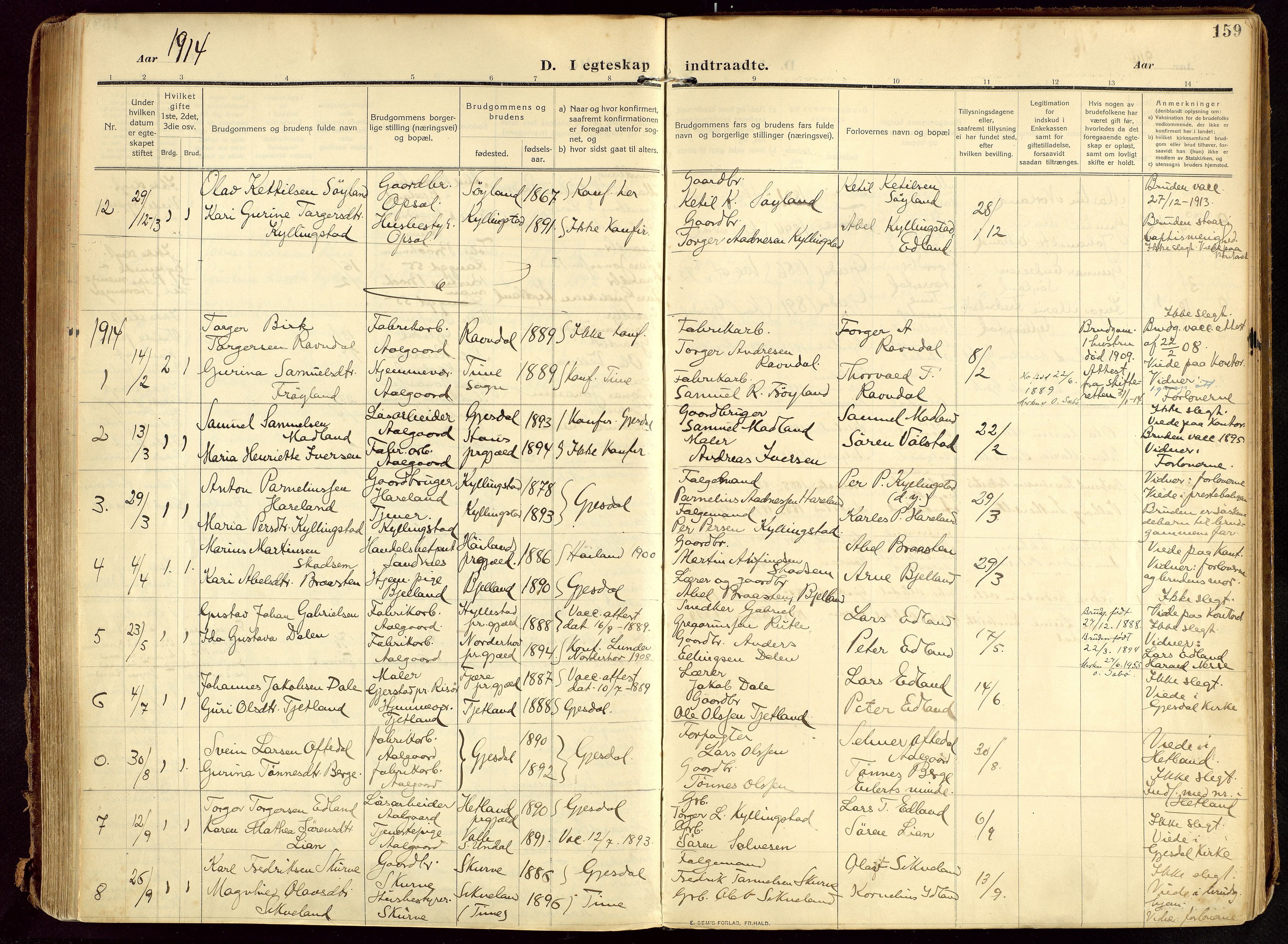 Lye sokneprestkontor, AV/SAST-A-101794/002/B/L0001: Parish register (official) no. A 13, 1910-1925, p. 159