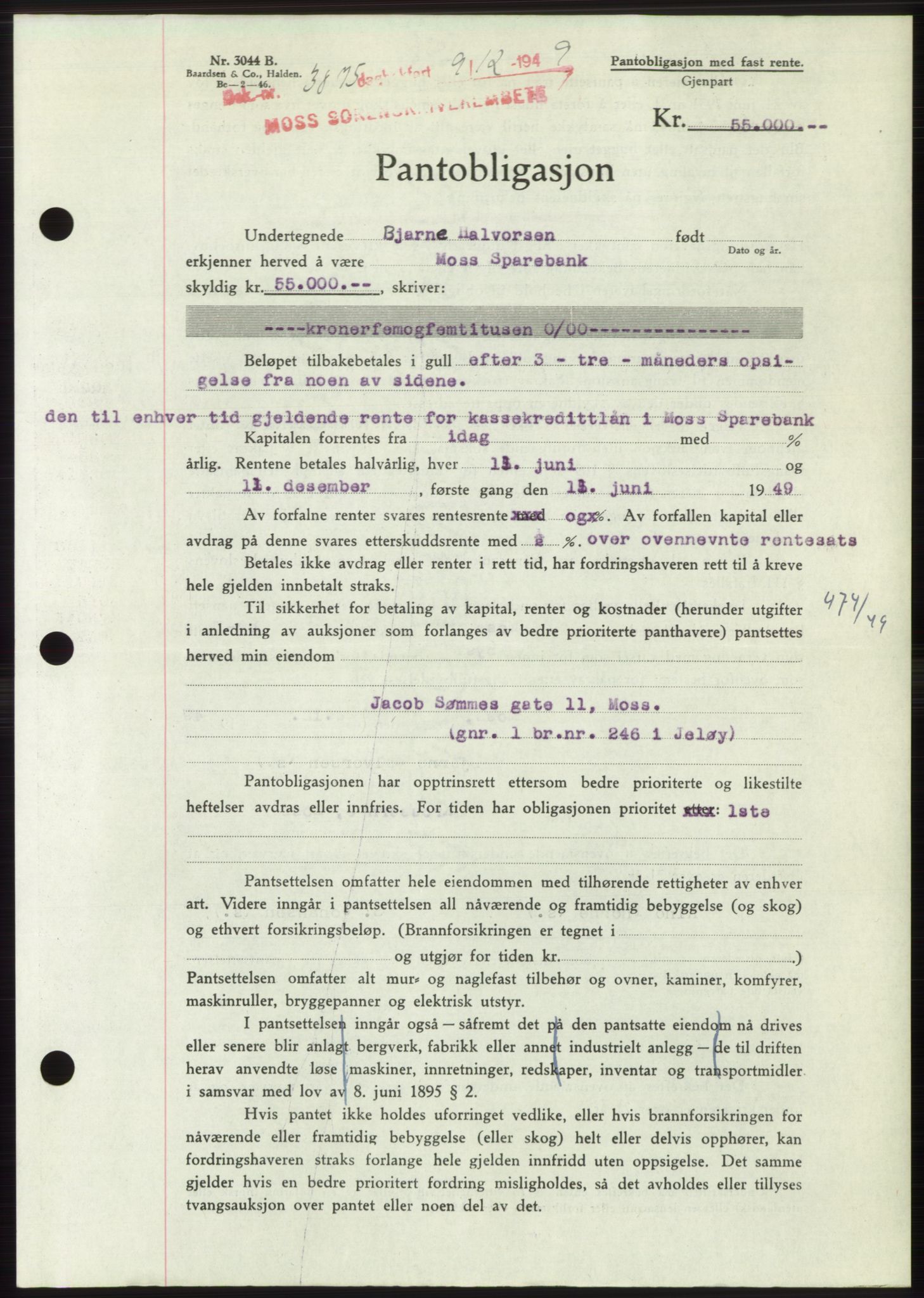 Moss sorenskriveri, SAO/A-10168: Mortgage book no. B23, 1949-1950, Diary no: : 3875/1949