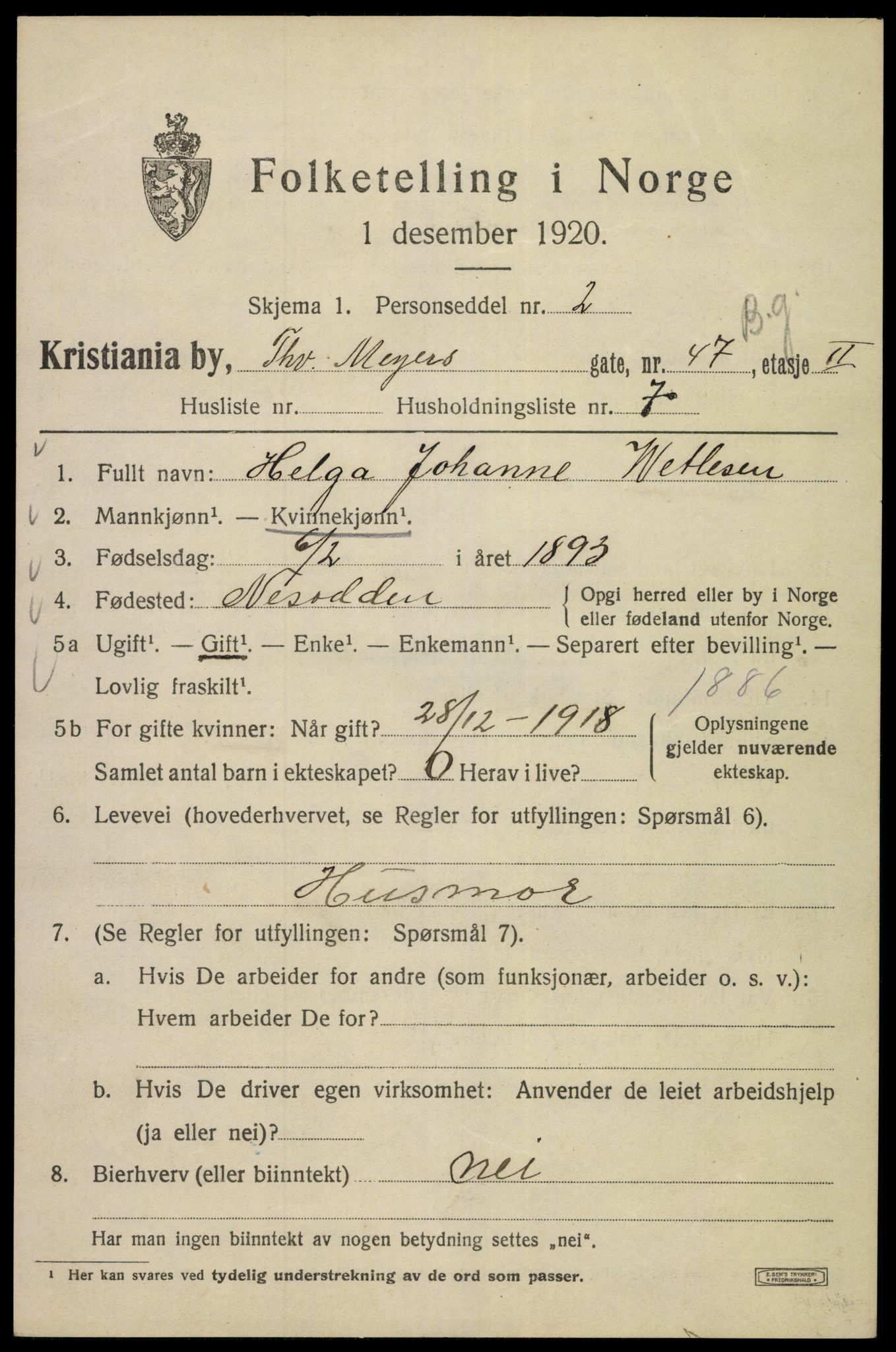 SAO, 1920 census for Kristiania, 1920, p. 577205