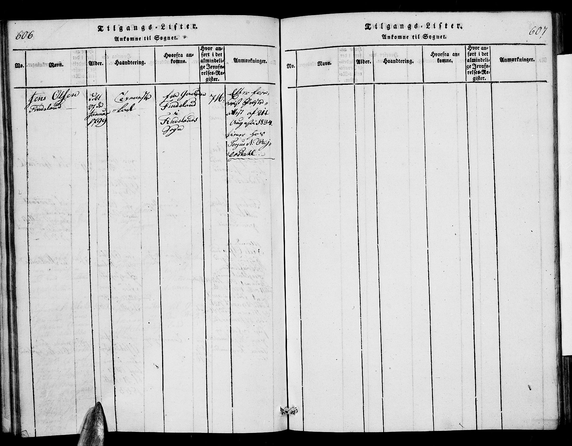 Vennesla sokneprestkontor, SAK/1111-0045/Fa/Fac/L0003: Parish register (official) no. A 3, 1820-1834, p. 606-607