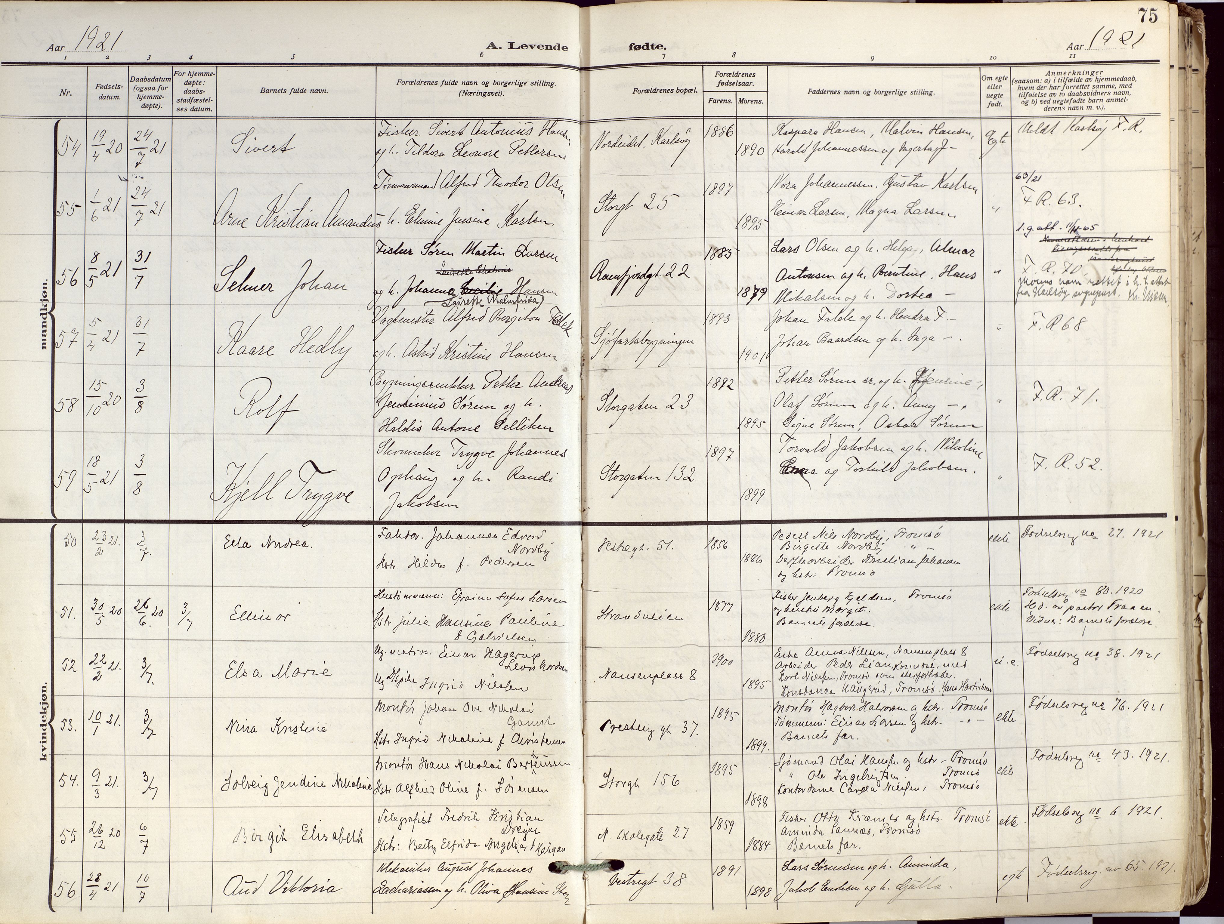 Tromsø sokneprestkontor/stiftsprosti/domprosti, AV/SATØ-S-1343/G/Ga/L0019kirke: Parish register (official) no. 19, 1917-1927, p. 75