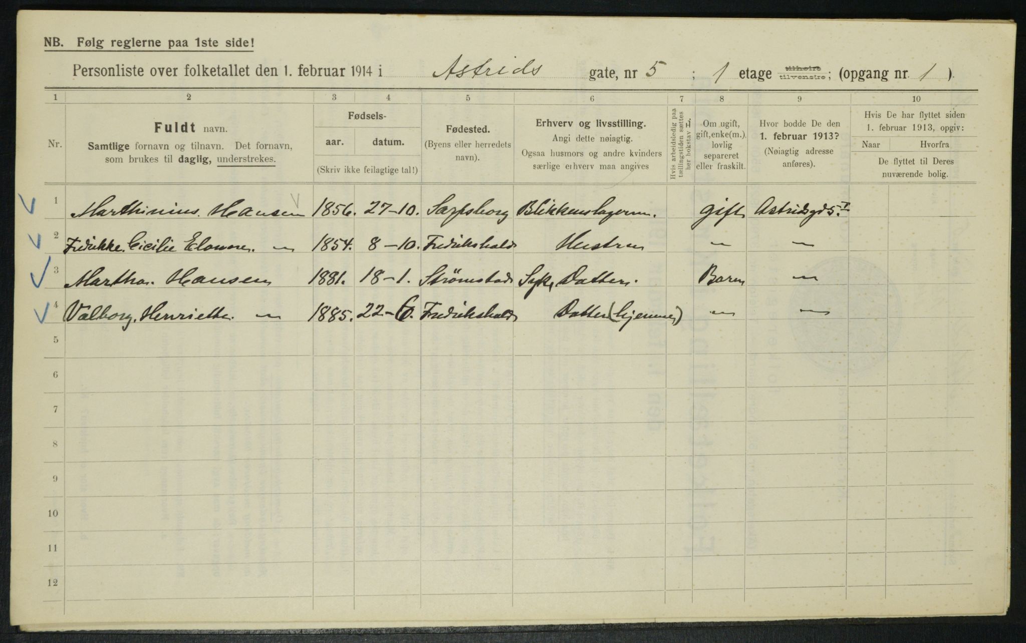 OBA, Municipal Census 1914 for Kristiania, 1914, p. 17344