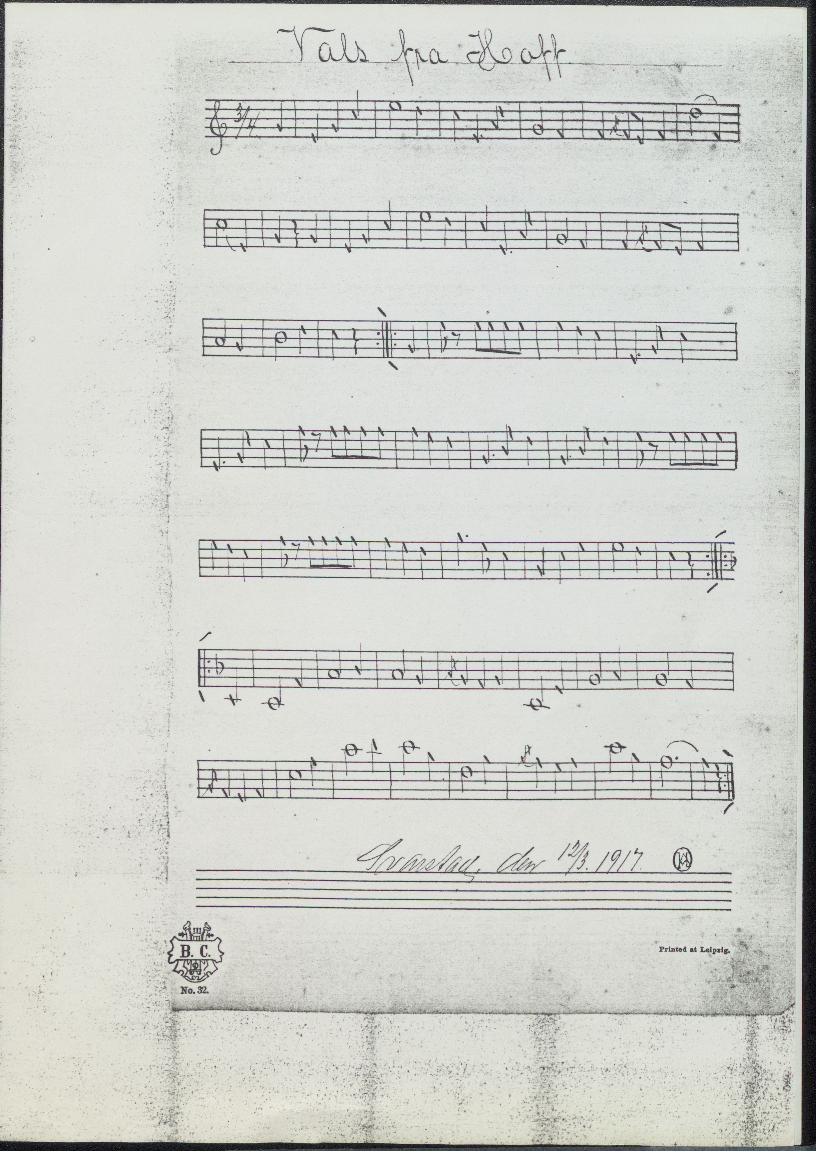 Sa 42 - Storgårds- og folkemusikk fra Klokkergården (Lardal bygdetun), VEMU/A-2514/F/L0001/0006: Originale håndskrevne, trykte og kopierte noter og notebøker, hefter, brev m.m. / Noter etter Hans Andreassen Opsahl, Lardal, 1820-1920