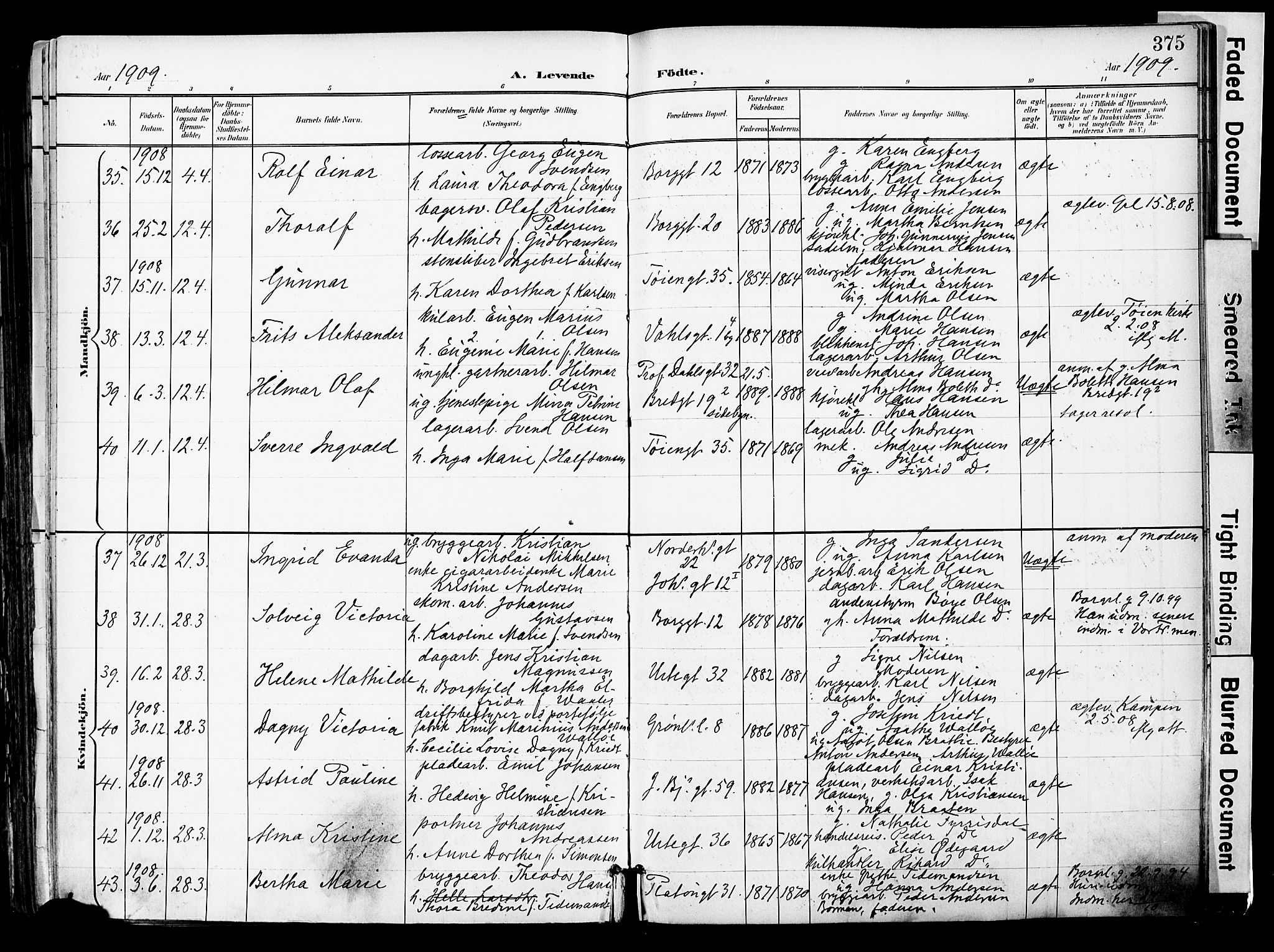 Grønland prestekontor Kirkebøker, AV/SAO-A-10848/F/Fa/L0014: Parish register (official) no. 14, 1900-1911, p. 375