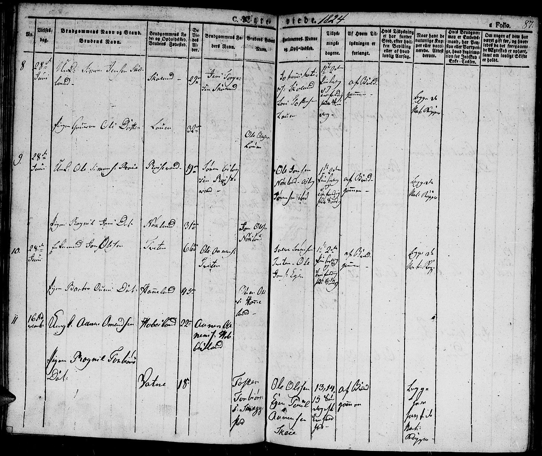 Hægebostad sokneprestkontor, AV/SAK-1111-0024/F/Fa/Fab/L0001: Parish register (official) no. A 1, 1823-1867, p. 87