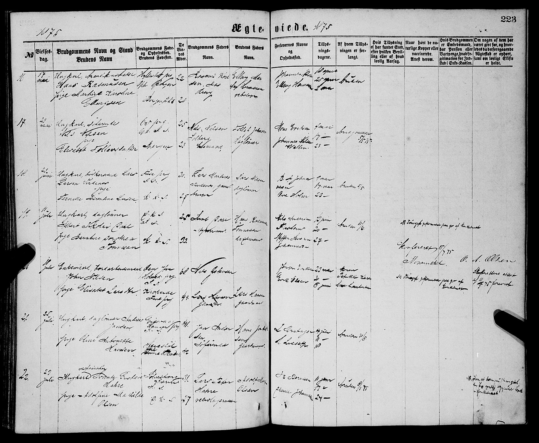 Sandviken Sokneprestembete, AV/SAB-A-77601/H/Ha/L0001: Parish register (official) no. A 1, 1867-1877, p. 223