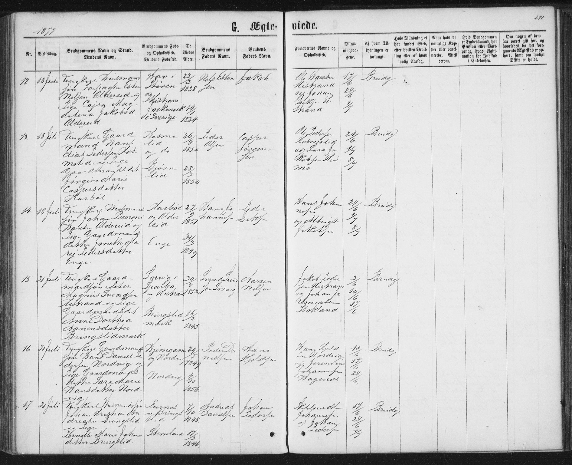 Ministerialprotokoller, klokkerbøker og fødselsregistre - Nordland, AV/SAT-A-1459/852/L0739: Parish register (official) no. 852A09, 1866-1877, p. 251