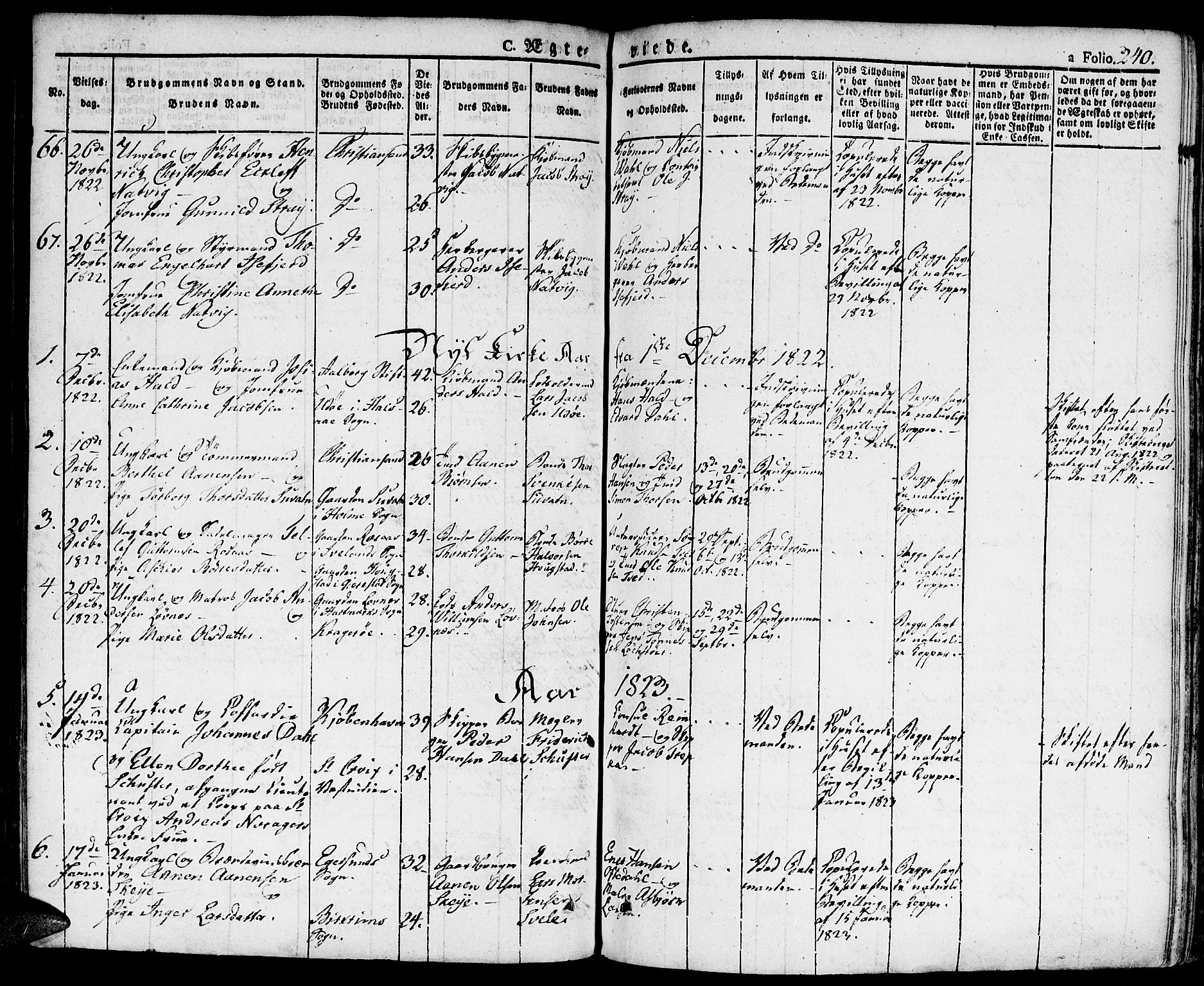 Kristiansand domprosti, AV/SAK-1112-0006/F/Fa/L0009: Parish register (official) no. A 9, 1821-1827, p. 240