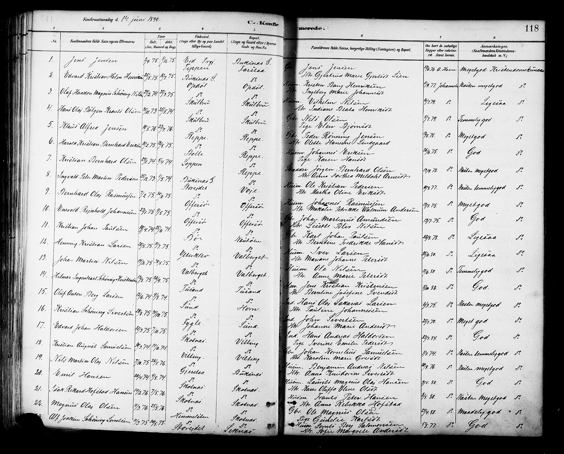 Ministerialprotokoller, klokkerbøker og fødselsregistre - Nordland, SAT/A-1459/881/L1167: Parish register (copy) no. 881C04, 1886-1899, p. 118