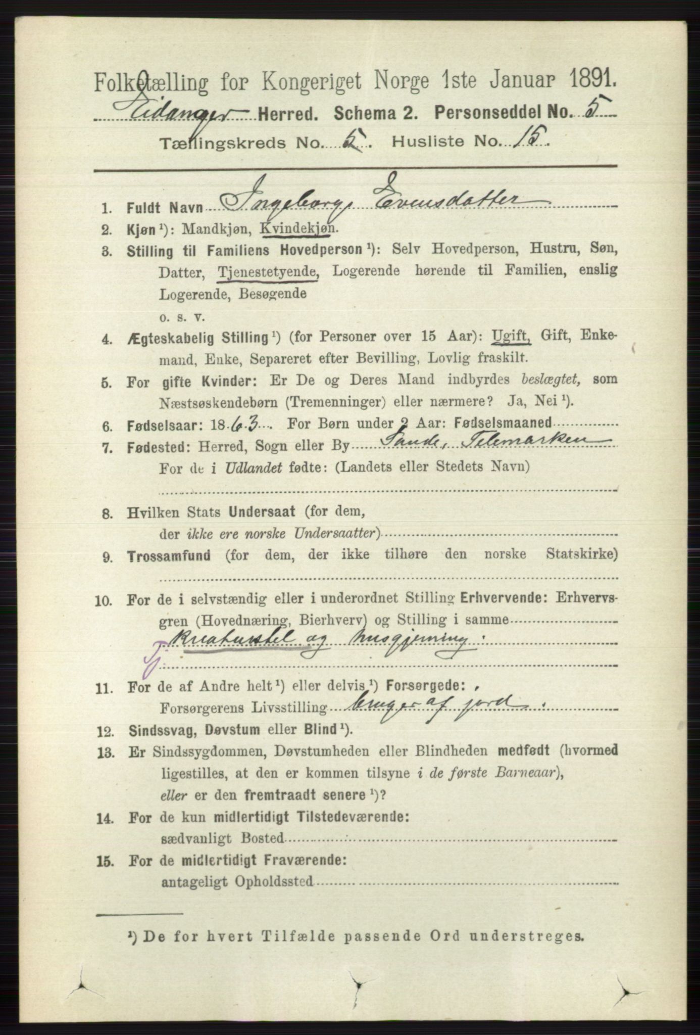 RA, 1891 census for 0813 Eidanger, 1891, p. 2362