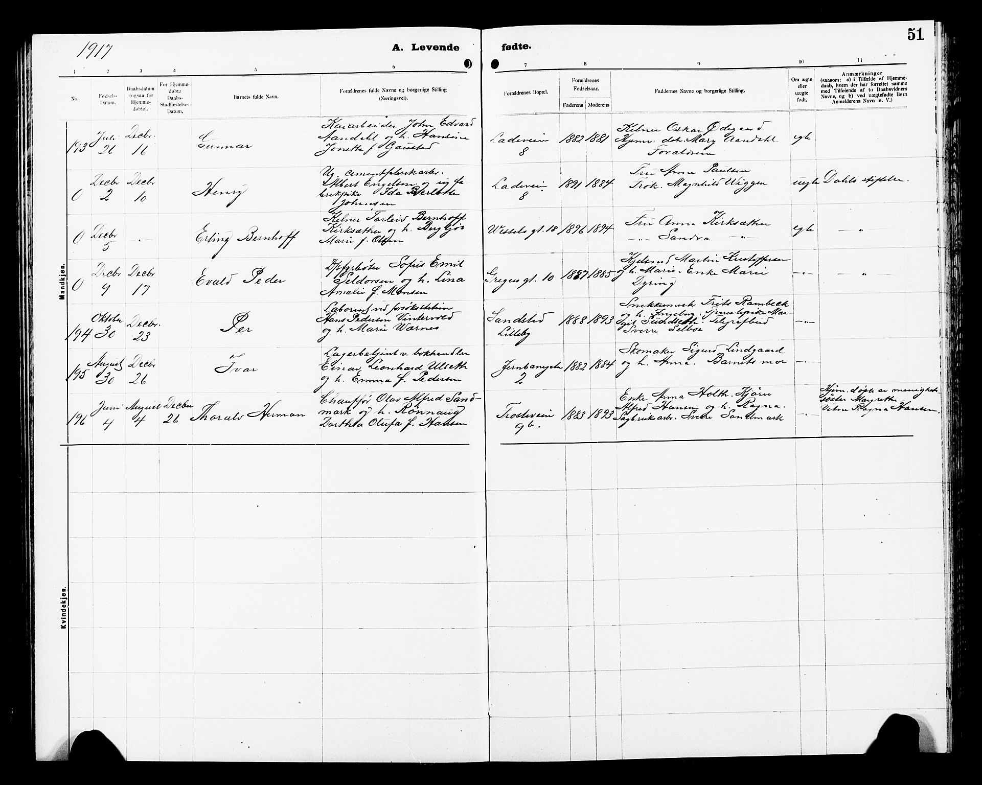 Ministerialprotokoller, klokkerbøker og fødselsregistre - Sør-Trøndelag, SAT/A-1456/605/L0256: Parish register (copy) no. 605C03, 1916-1920, p. 51