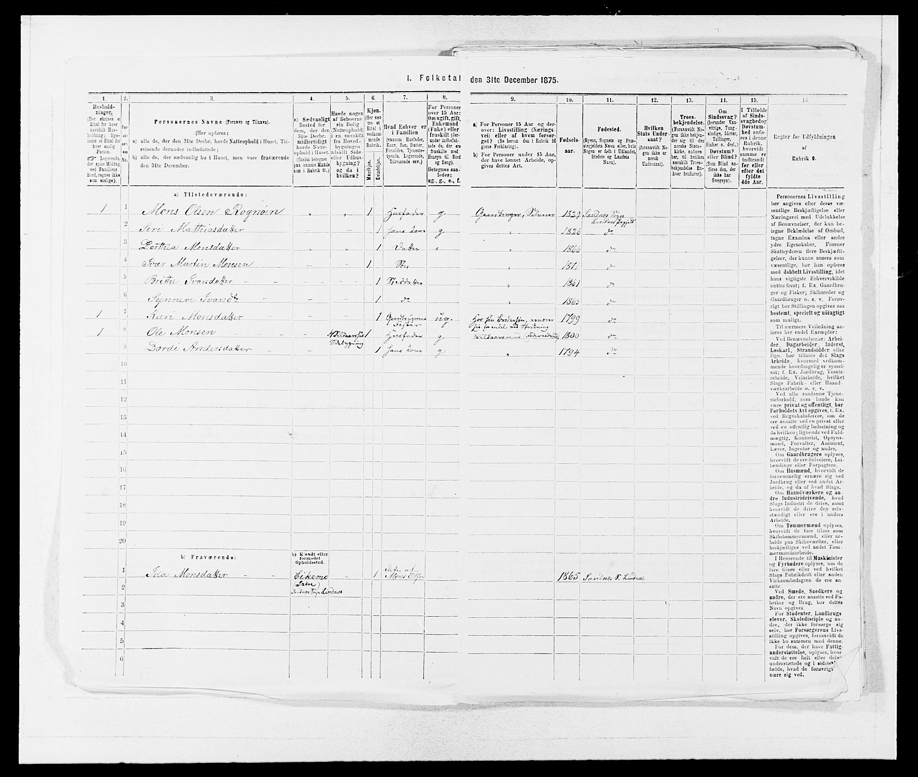 SAB, 1875 census for 1263P Lindås, 1875, p. 231