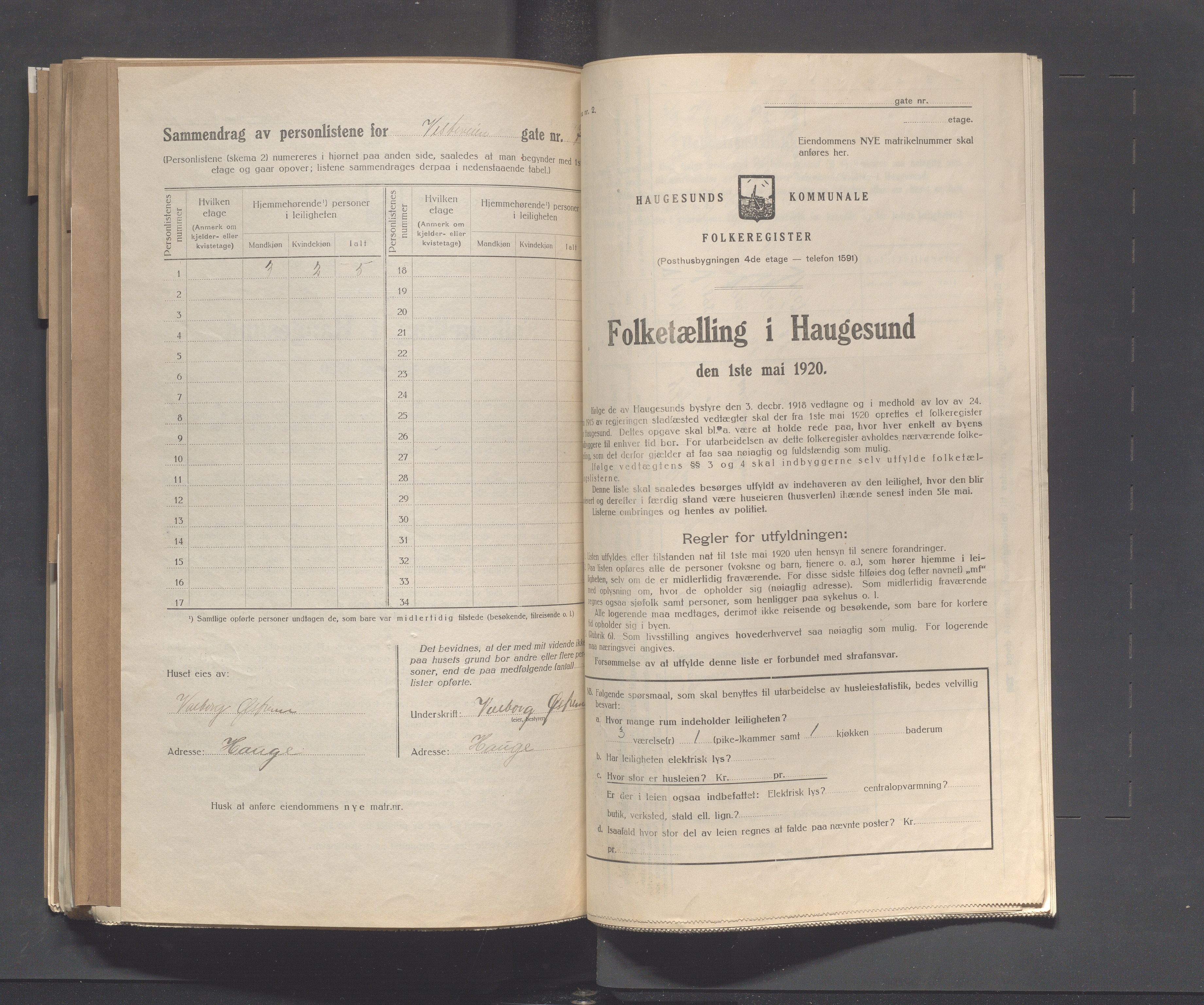 IKAR, Local census 1.5.1920 for Haugesund, 1920, p. 5287