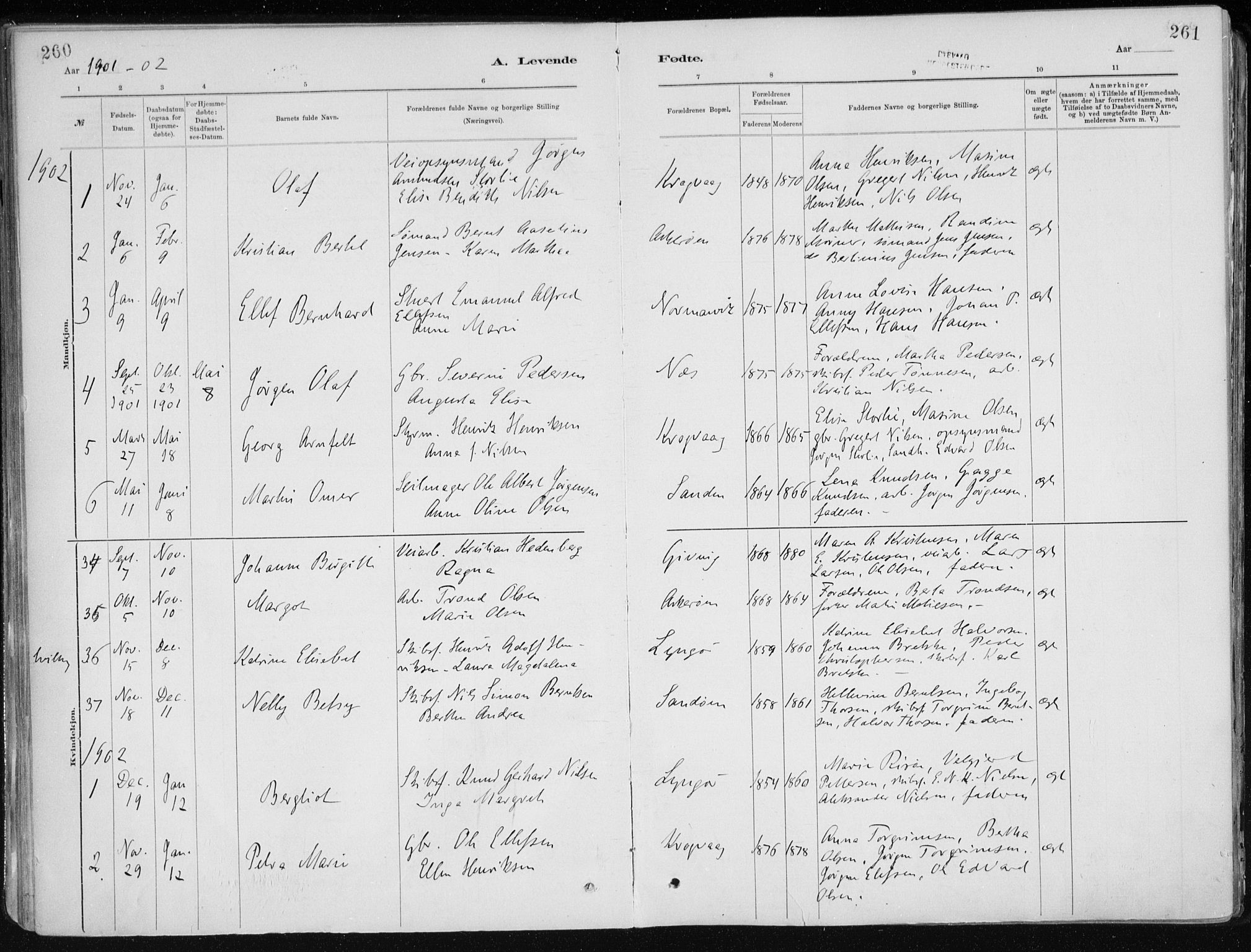 Dypvåg sokneprestkontor, SAK/1111-0007/F/Fa/Faa/L0008: Parish register (official) no. A 8, 1885-1906, p. 260-261