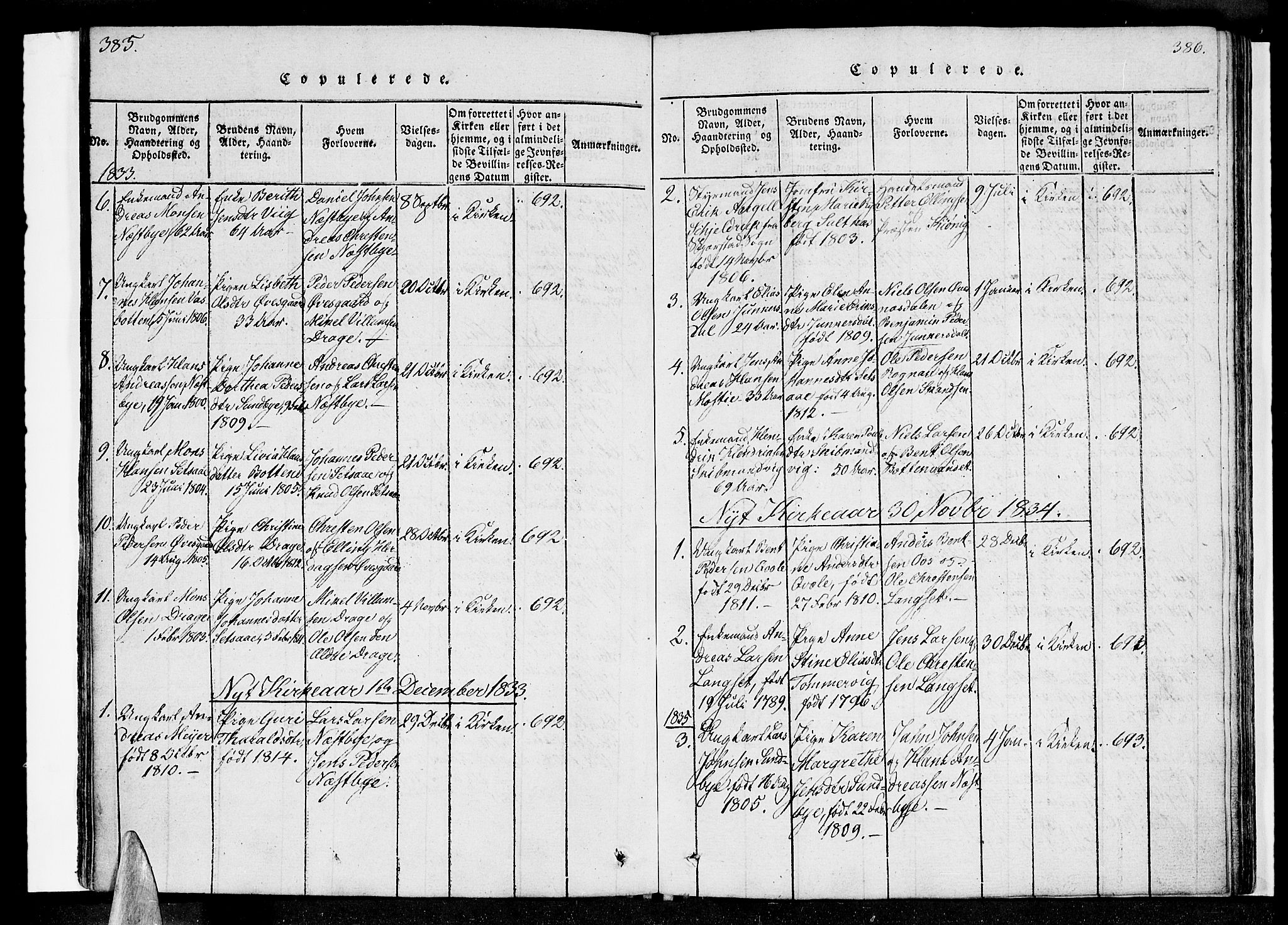 Ministerialprotokoller, klokkerbøker og fødselsregistre - Nordland, SAT/A-1459/847/L0665: Parish register (official) no. 847A05, 1818-1841, p. 385-386