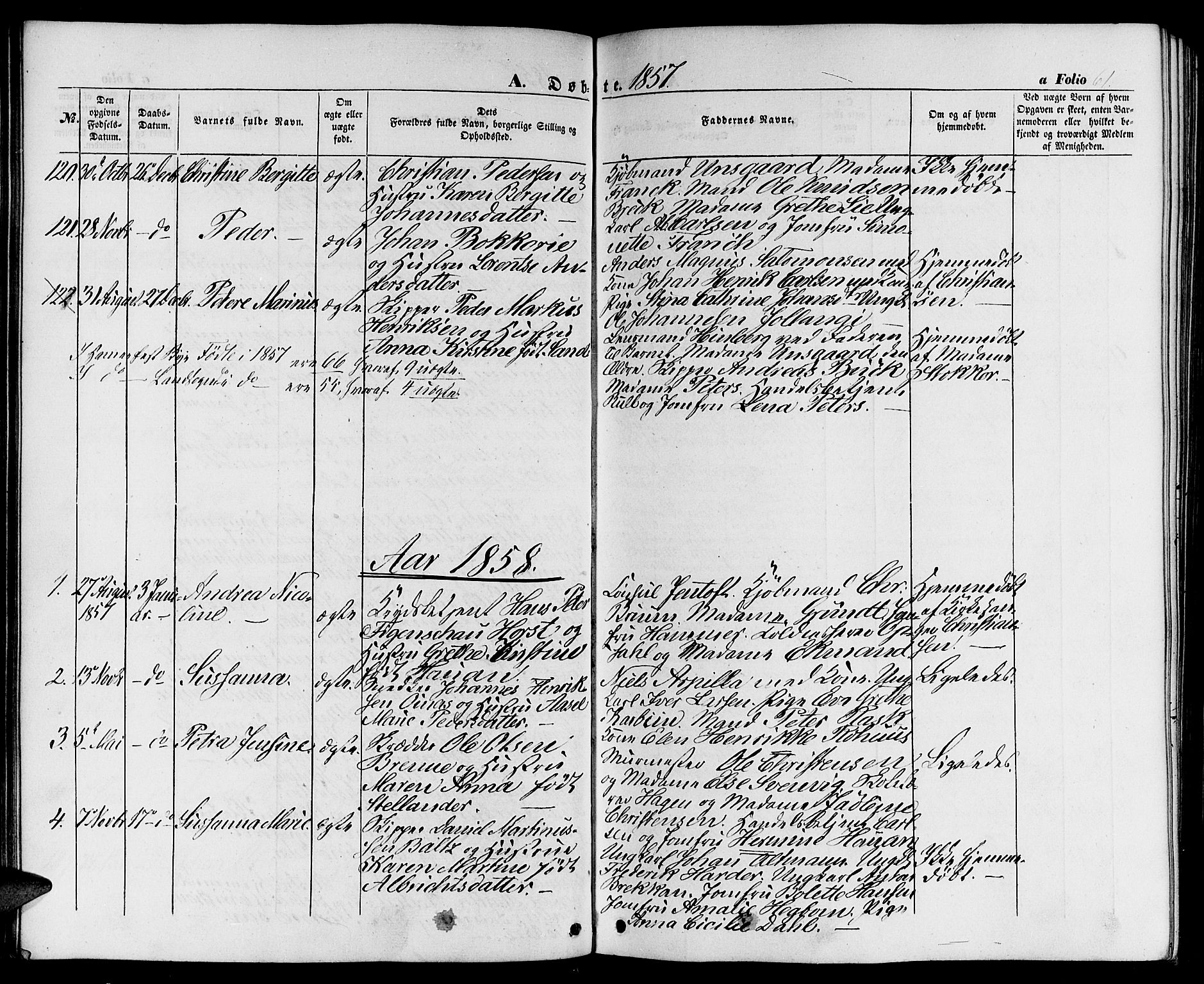 Hammerfest sokneprestkontor, SATØ/S-1347/H/Hb/L0002.klokk: Parish register (copy) no. 2, 1851-1861, p. 61