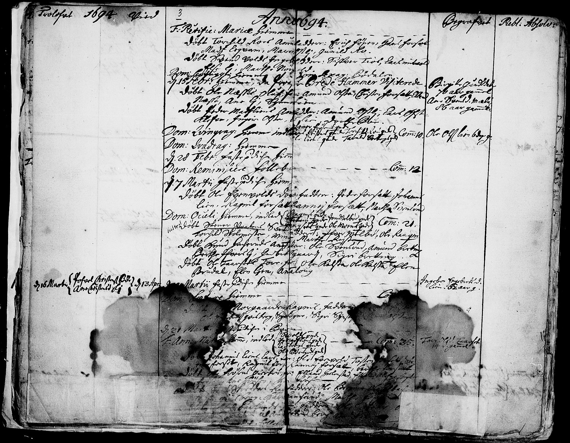 Gausdal prestekontor, SAH/PREST-090/H/Ha/Haa/L0001: Parish register (official) no. 1, 1693-1728, p. 3