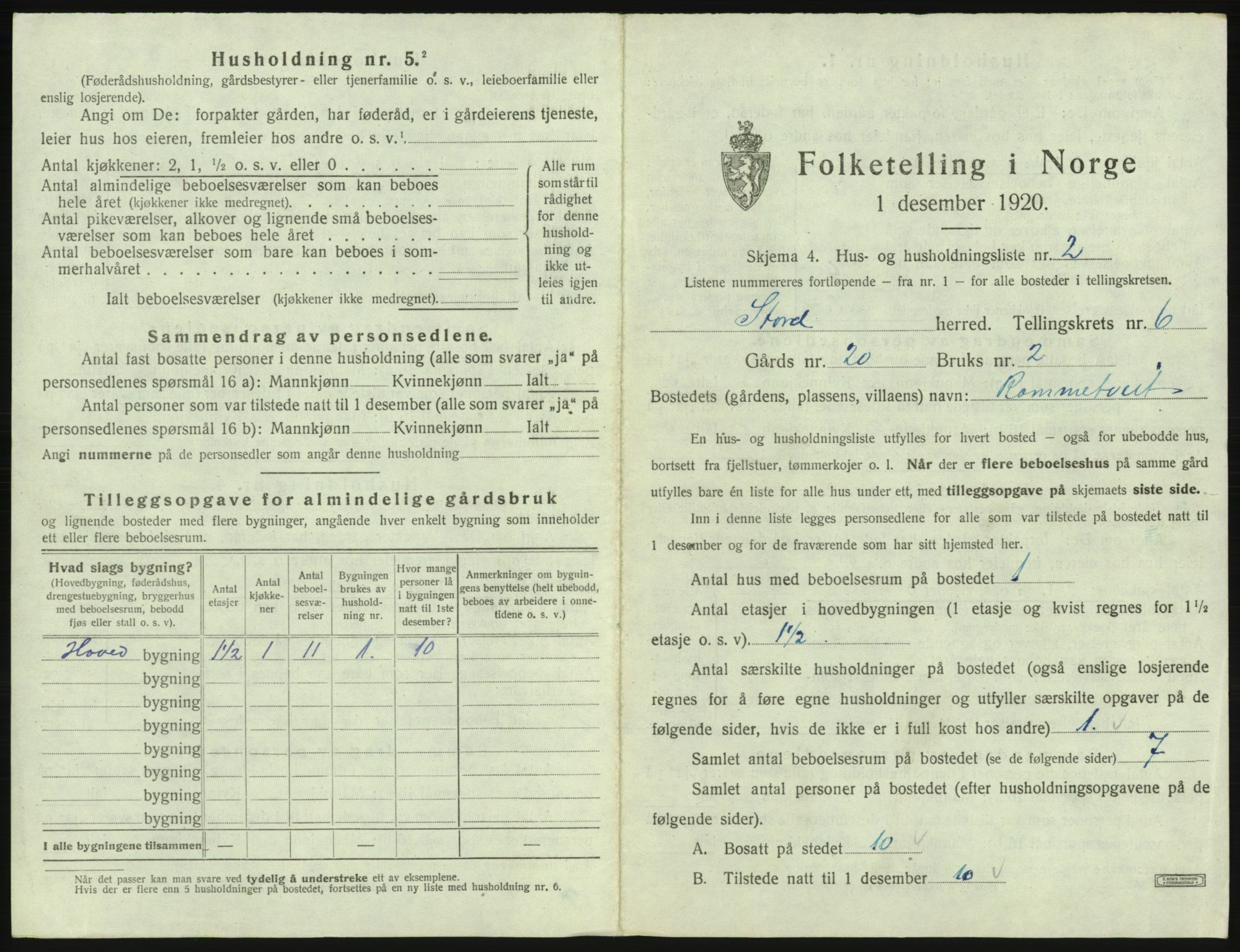 SAB, 1920 census for Stord, 1920, p. 222