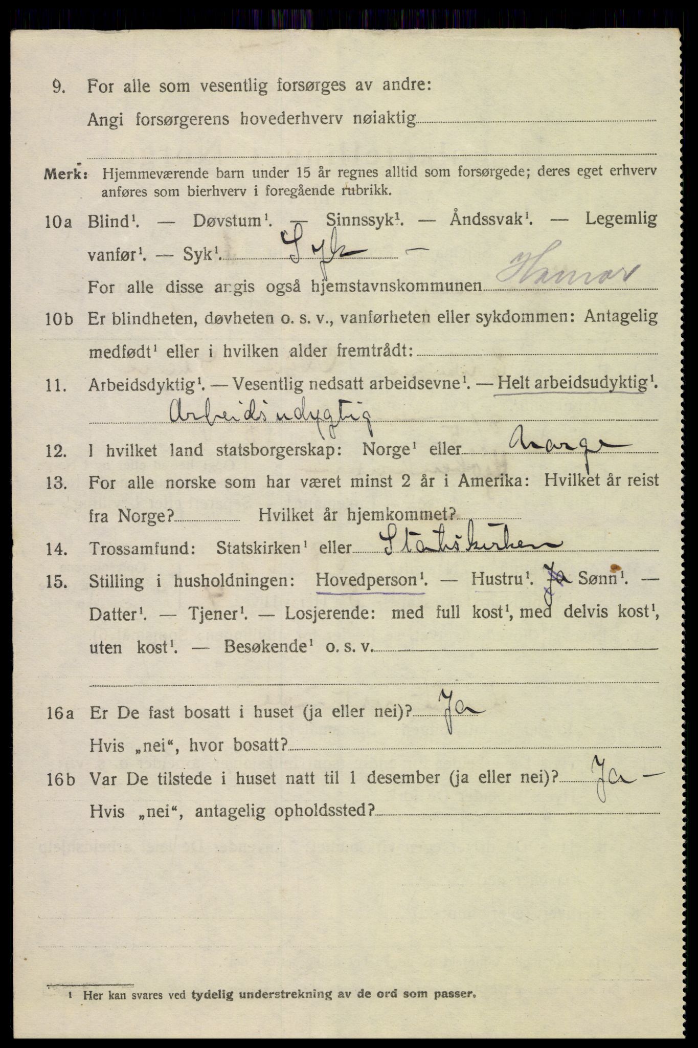 SAH, 1920 census for Hamar, 1920, p. 5758