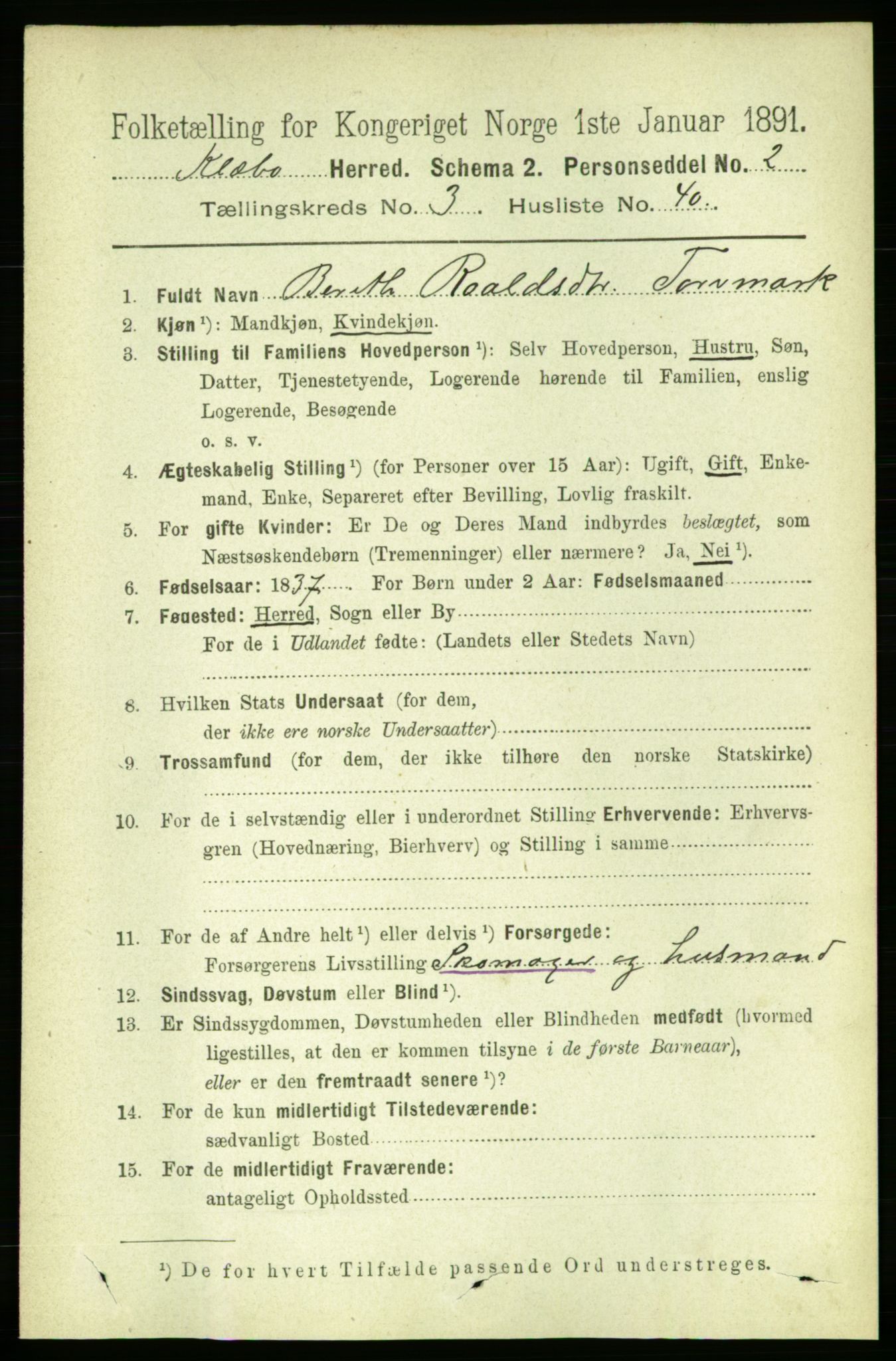 RA, 1891 census for 1662 Klæbu, 1891, p. 673