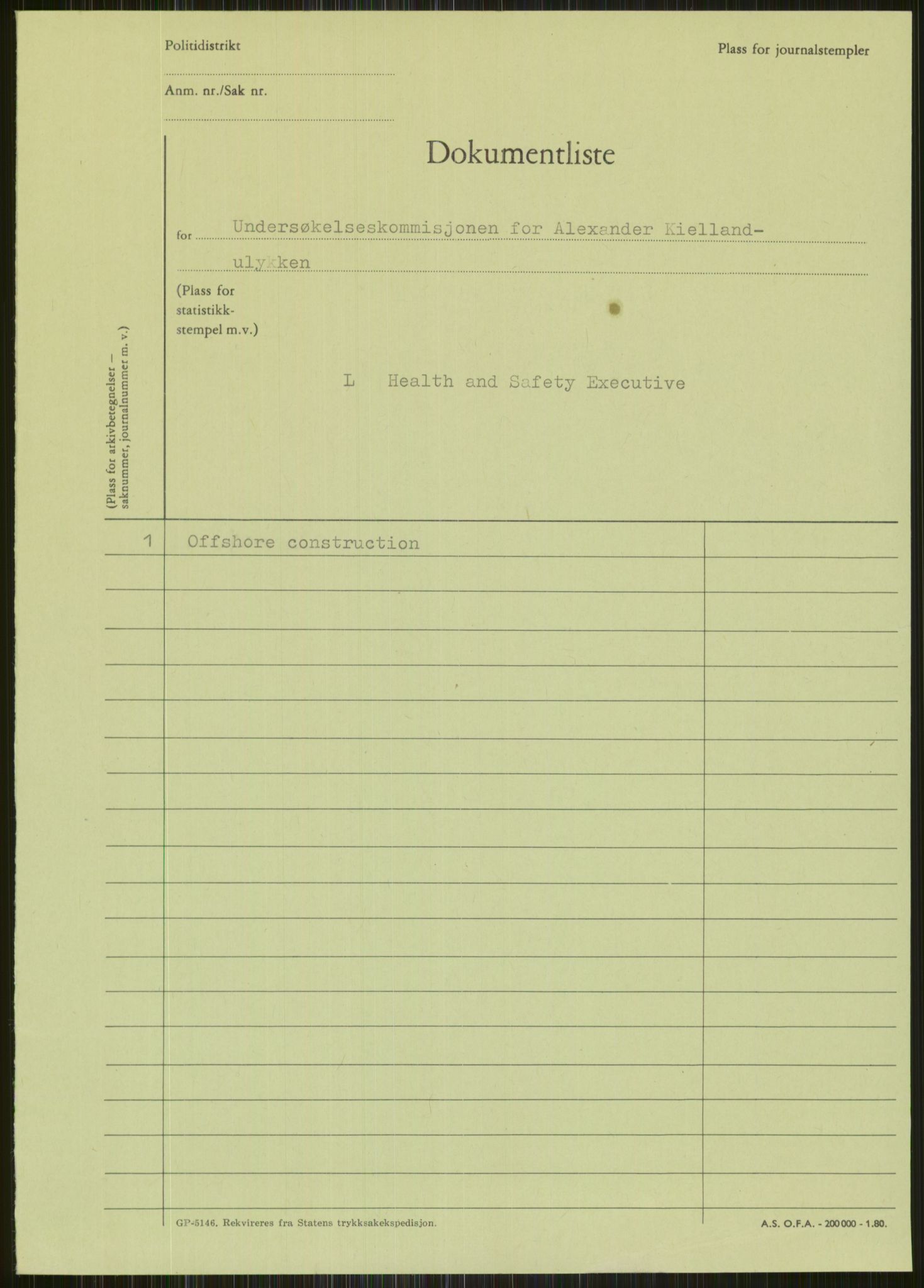 Justisdepartementet, Granskningskommisjonen ved Alexander Kielland-ulykken 27.3.1980, RA/S-1165/D/L0015: L Health and Safety Executive (Doku.liste + L1 av 1)/M Lloyds Register (Doku.liste + M1-M5 av 10)/ N Redningsutstyr (Doku.liste + N1-N43 av 43) , 1980-1981, p. 4