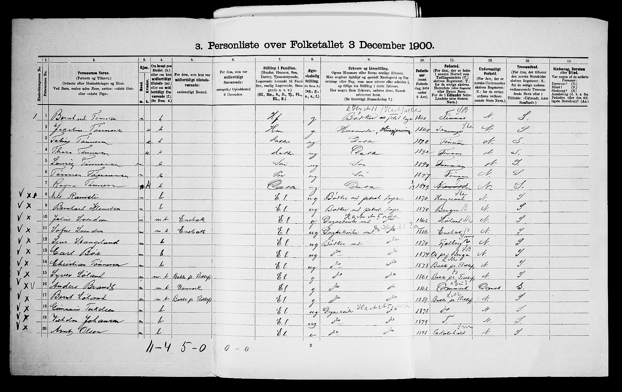 SAO, 1900 census for Nesodden, 1900