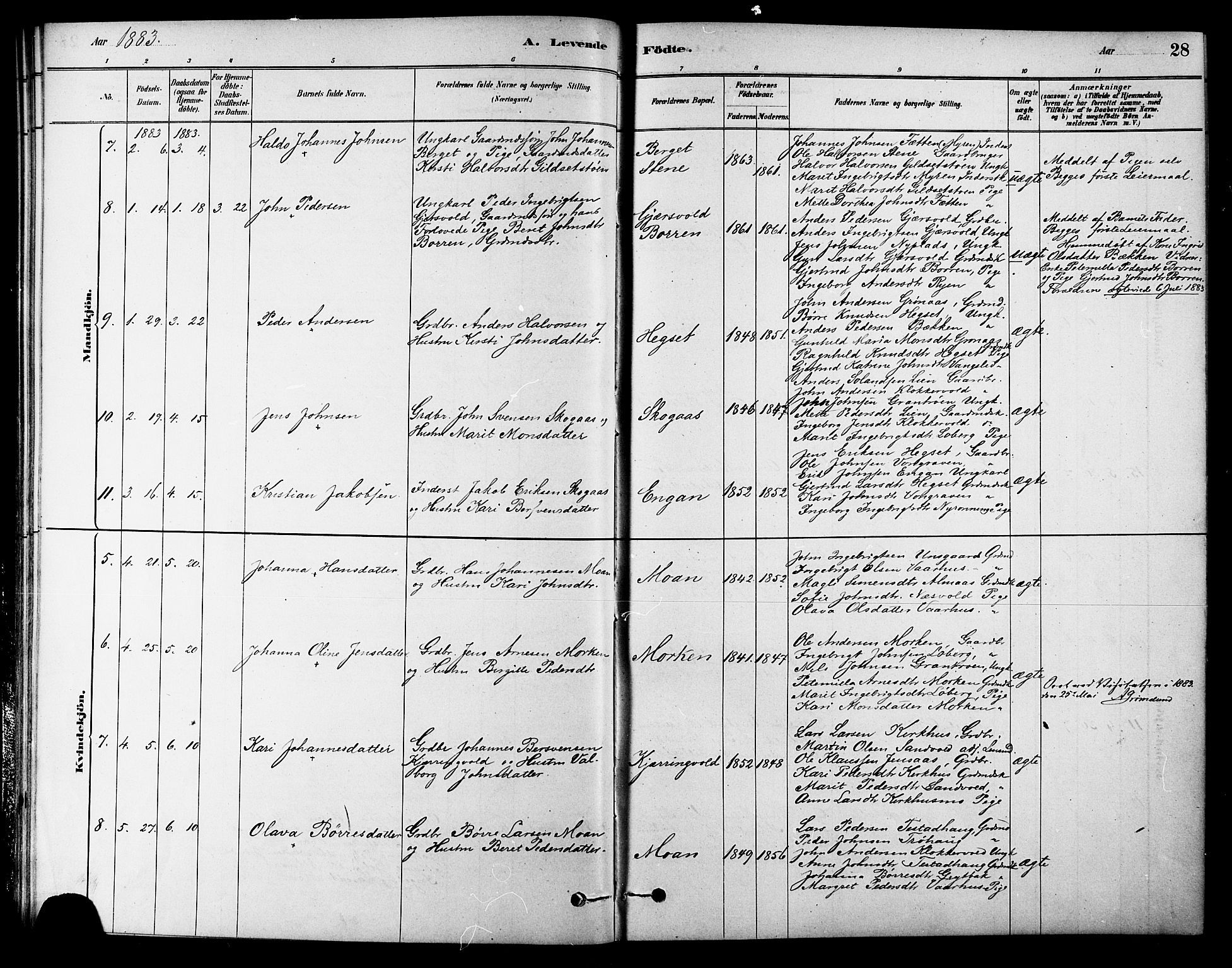 Ministerialprotokoller, klokkerbøker og fødselsregistre - Sør-Trøndelag, SAT/A-1456/686/L0983: Parish register (official) no. 686A01, 1879-1890, p. 28