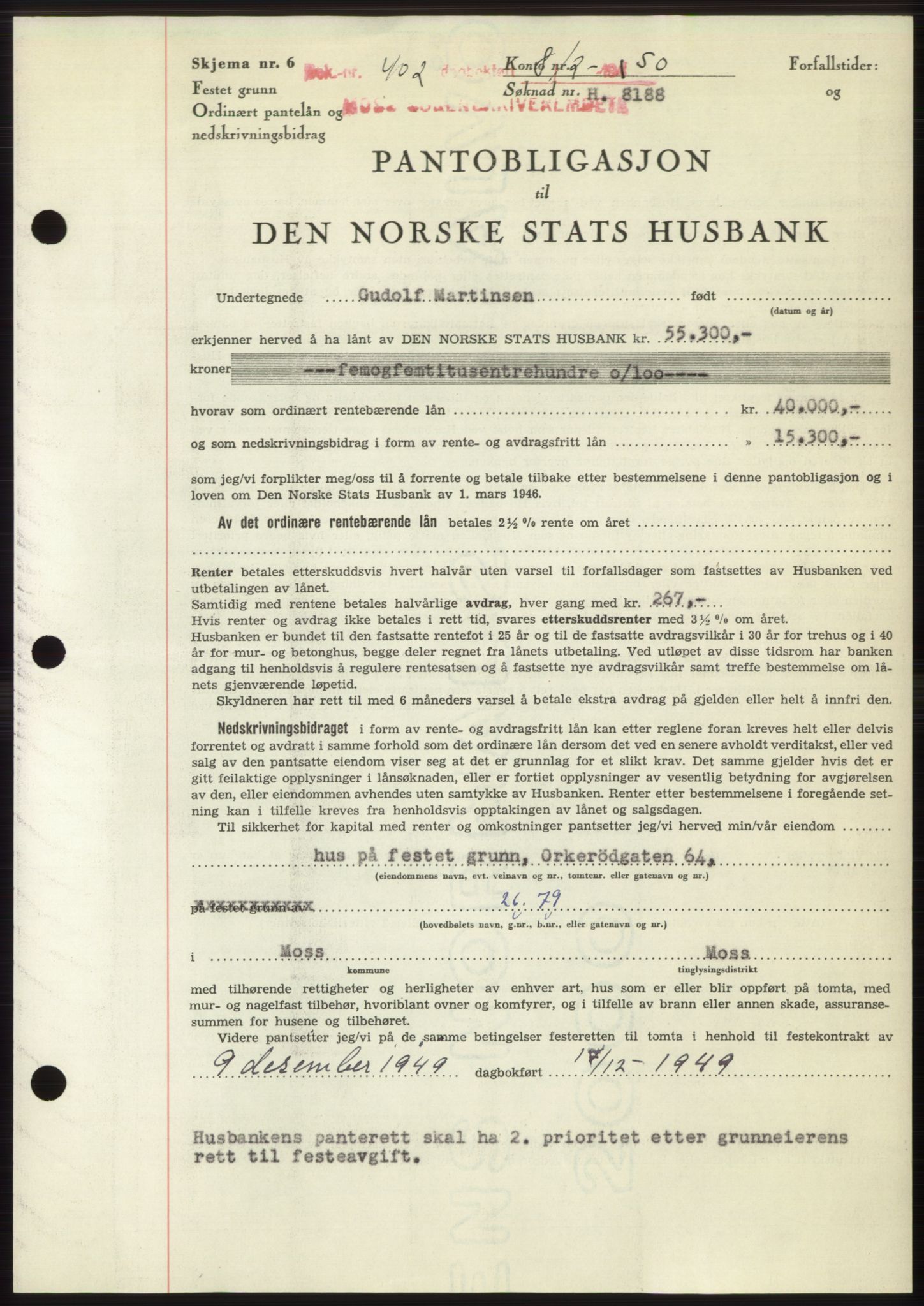 Moss sorenskriveri, SAO/A-10168: Mortgage book no. B23, 1949-1950, Diary no: : 402/1950