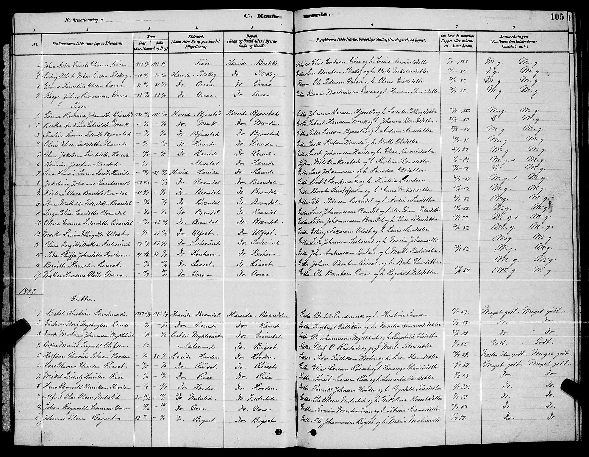 Ministerialprotokoller, klokkerbøker og fødselsregistre - Møre og Romsdal, AV/SAT-A-1454/510/L0125: Parish register (copy) no. 510C02, 1878-1900, p. 105