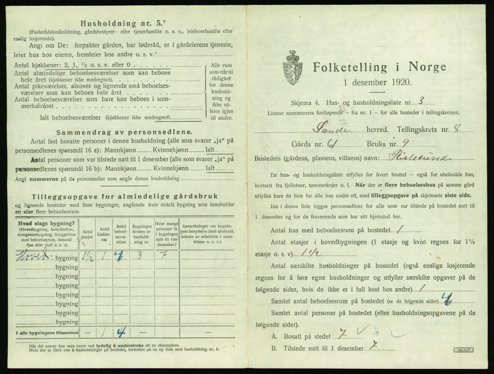 SAT, 1920 census for Sande (MR), 1920, p. 670