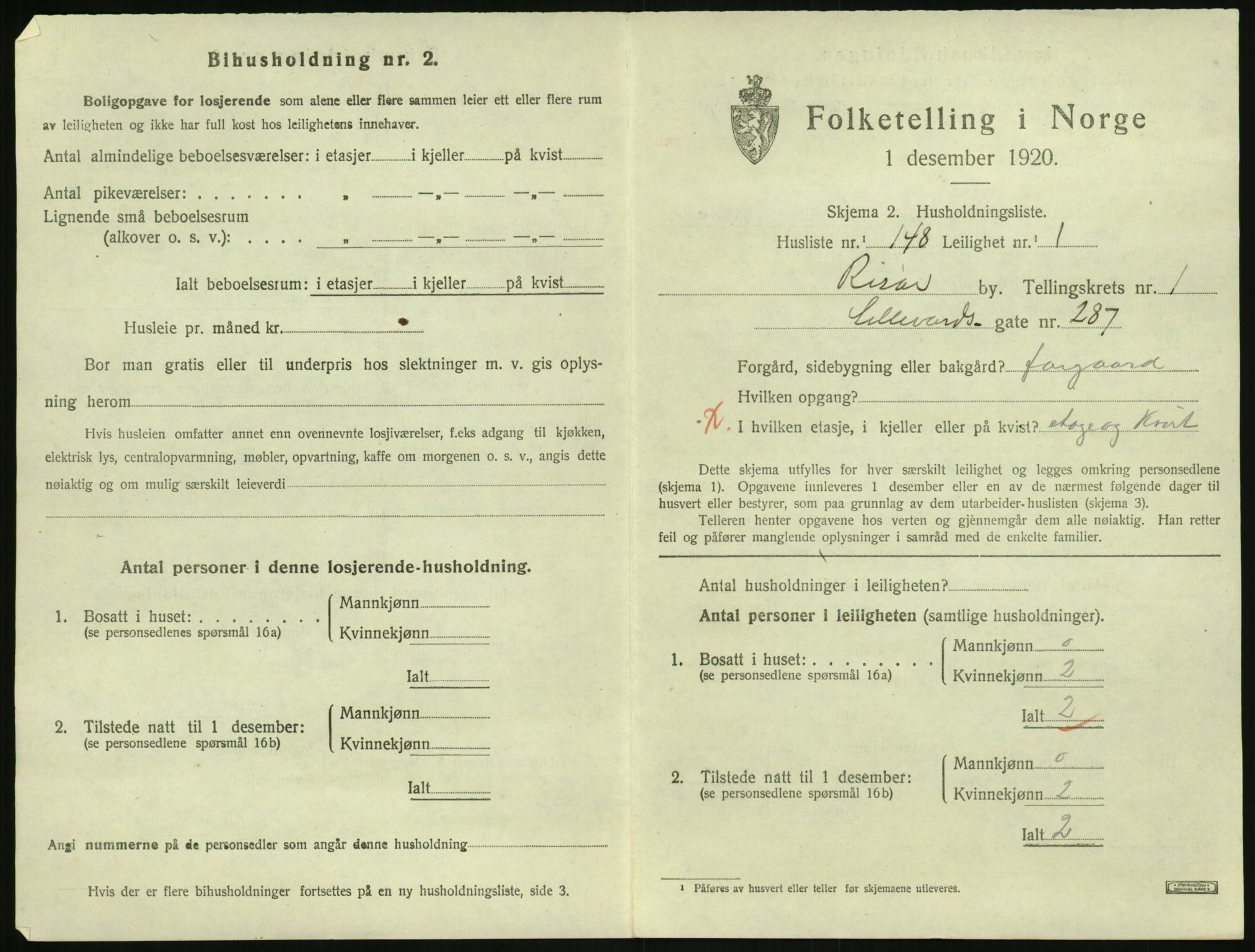 SAK, 1920 census for Risør, 1920, p. 1711