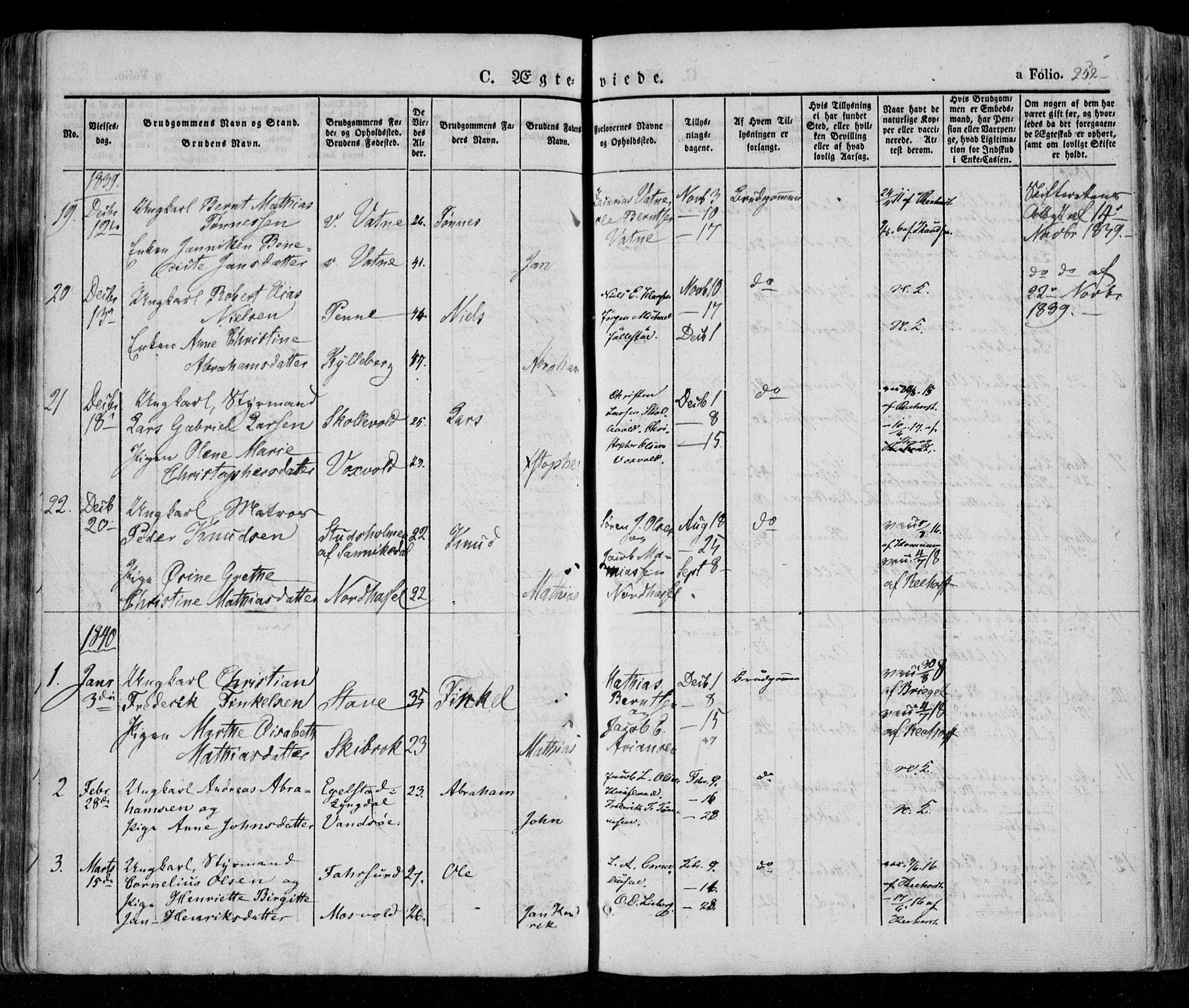 Lista sokneprestkontor, AV/SAK-1111-0027/F/Fa/L0009: Parish register (official) no. A 9, 1835-1846, p. 252