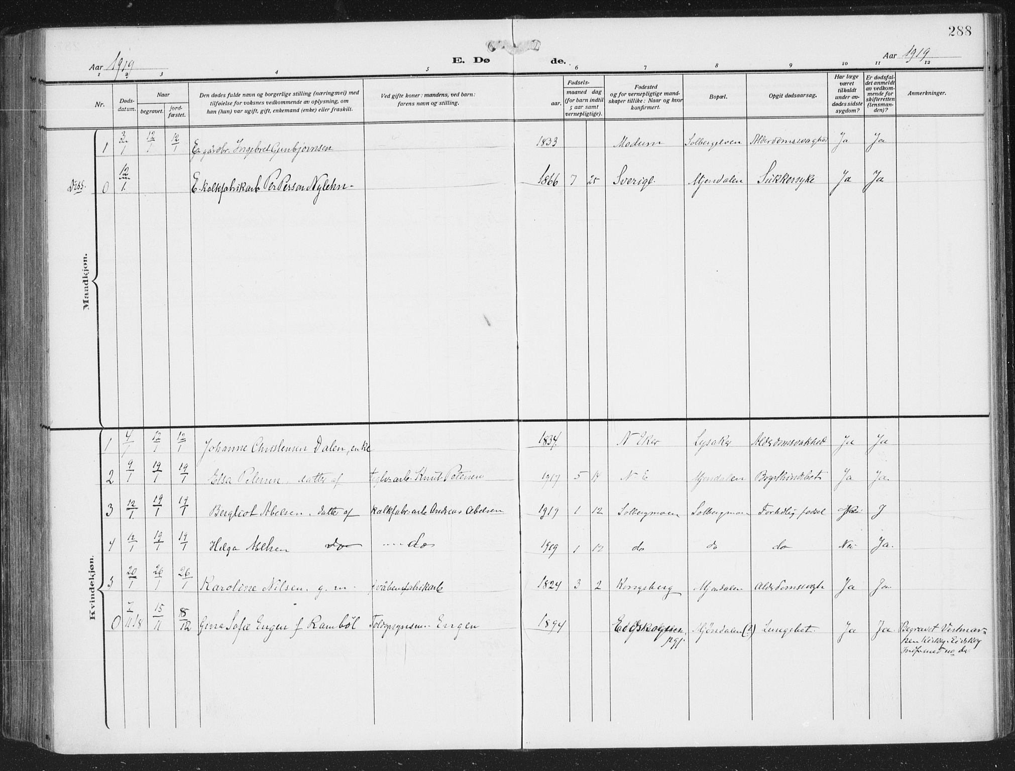 Nedre Eiker kirkebøker, AV/SAKO-A-612/F/Fa/L0007: Parish register (official) no. 7, 1912-1918, p. 288