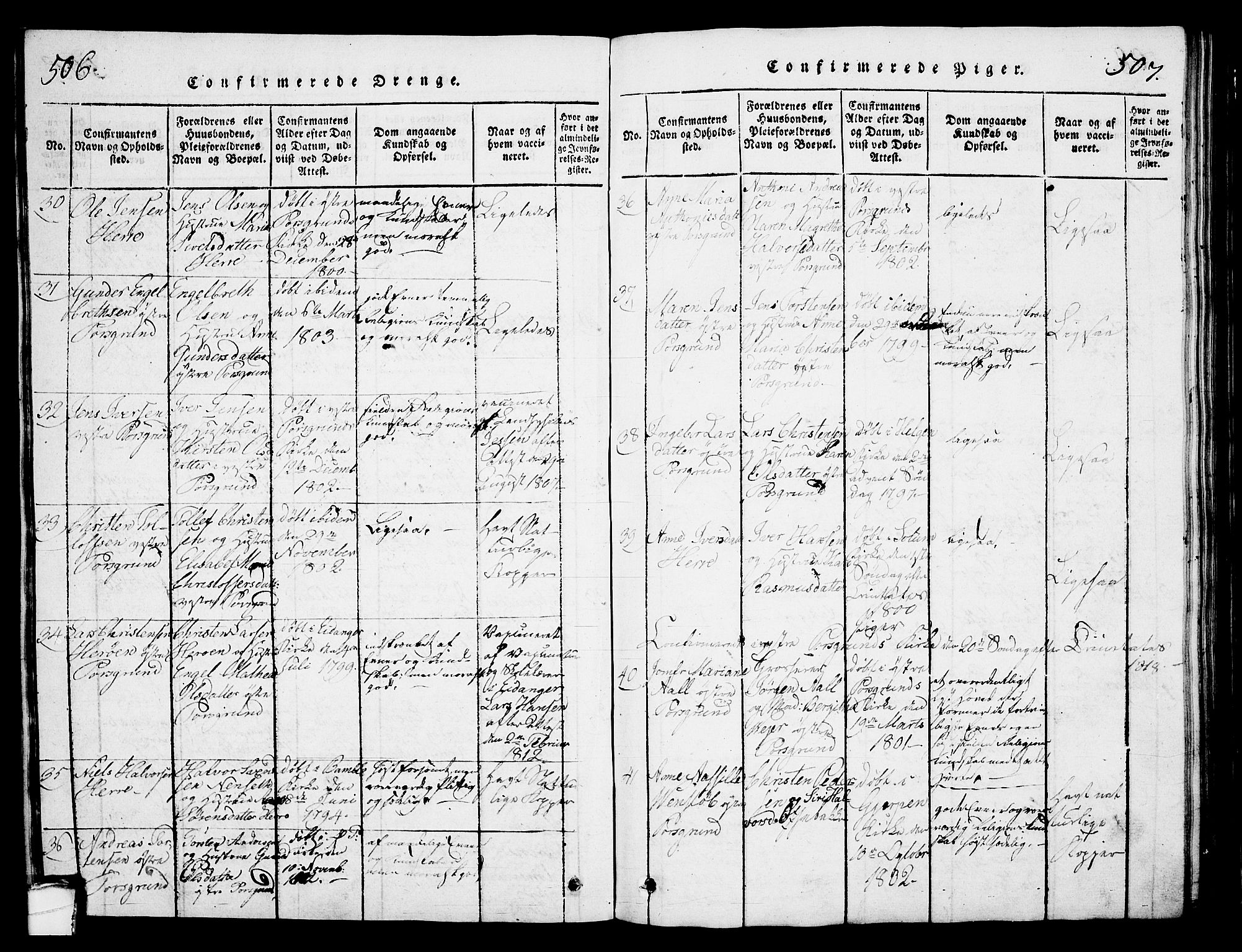 Porsgrunn kirkebøker , AV/SAKO-A-104/G/Gb/L0001: Parish register (copy) no. II 1, 1817-1828, p. 506-507