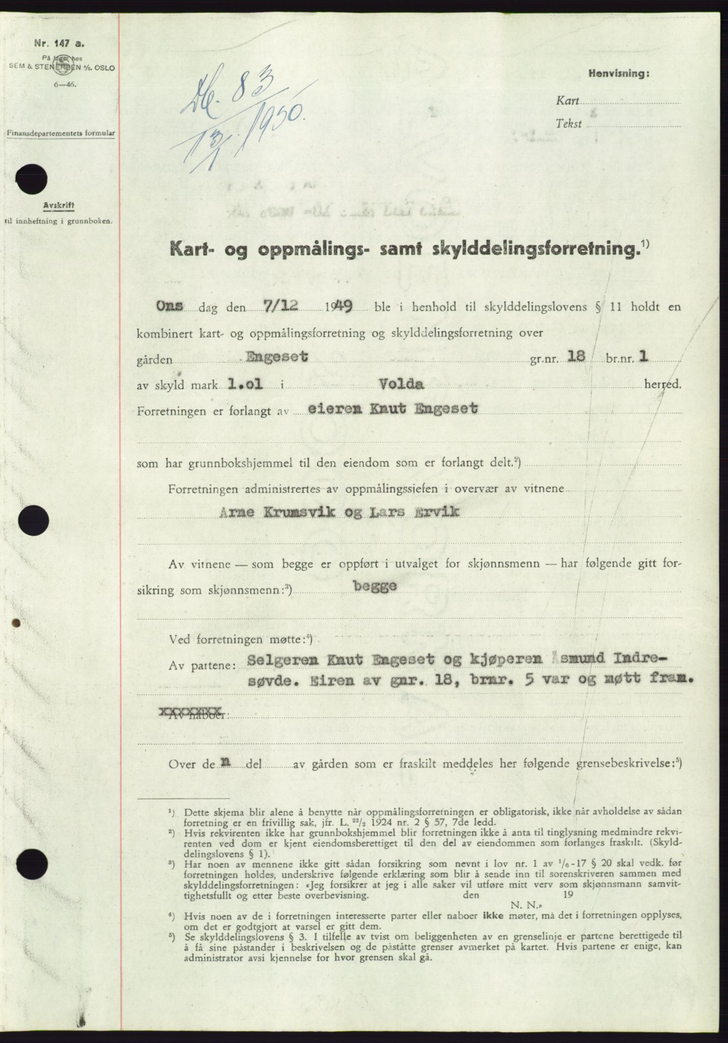 Søre Sunnmøre sorenskriveri, AV/SAT-A-4122/1/2/2C/L0086: Mortgage book no. 12A, 1949-1950, Diary no: : 83/1950