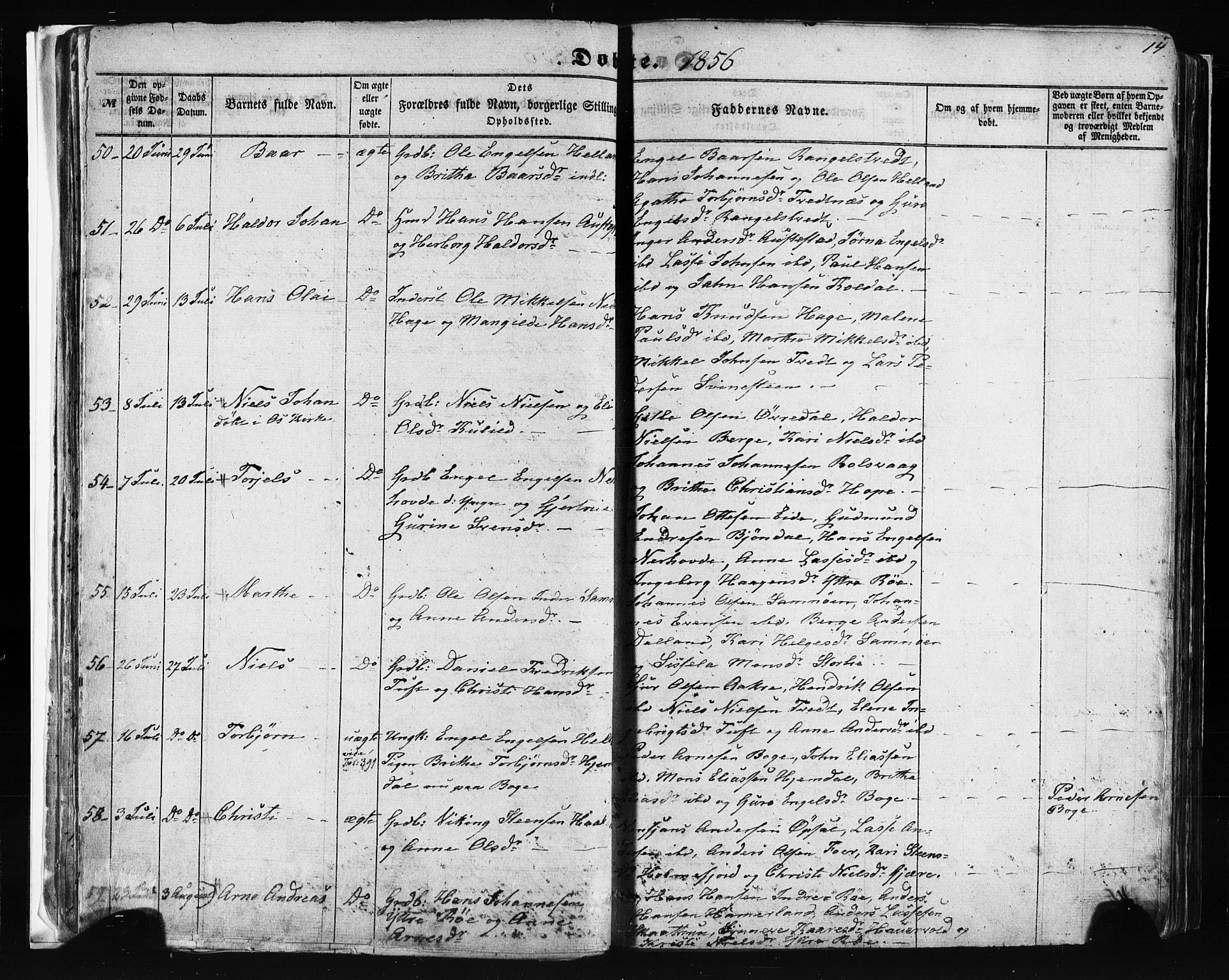 Fusa sokneprestembete, AV/SAB-A-75401/H/Haa: Parish register (official) no. A 1I, 1855-1879, p. 14