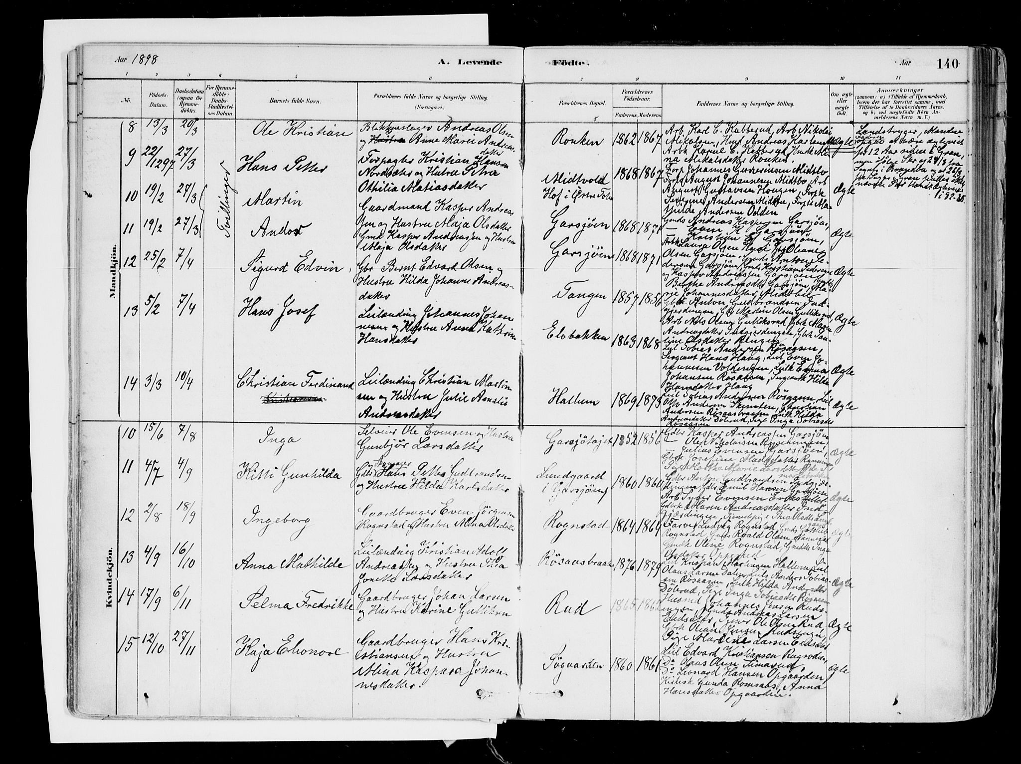 Hurdal prestekontor Kirkebøker, SAO/A-10889/F/Fa/L0007: Parish register (official) no. I 7, 1878-1906, p. 140