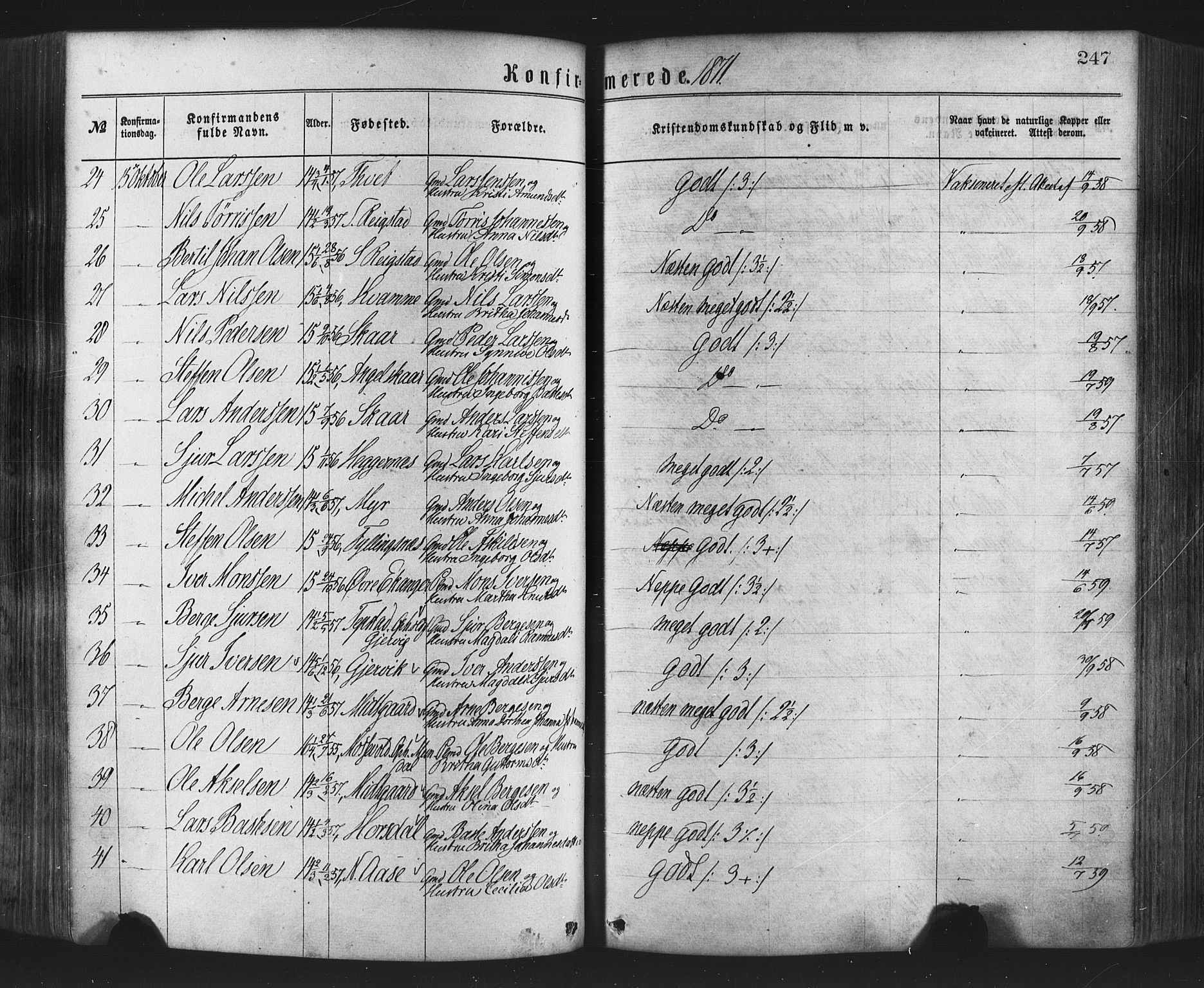 Hamre sokneprestembete, AV/SAB-A-75501/H/Ha/Haa/Haaa/L0015: Parish register (official) no. A 15, 1870-1881, p. 247